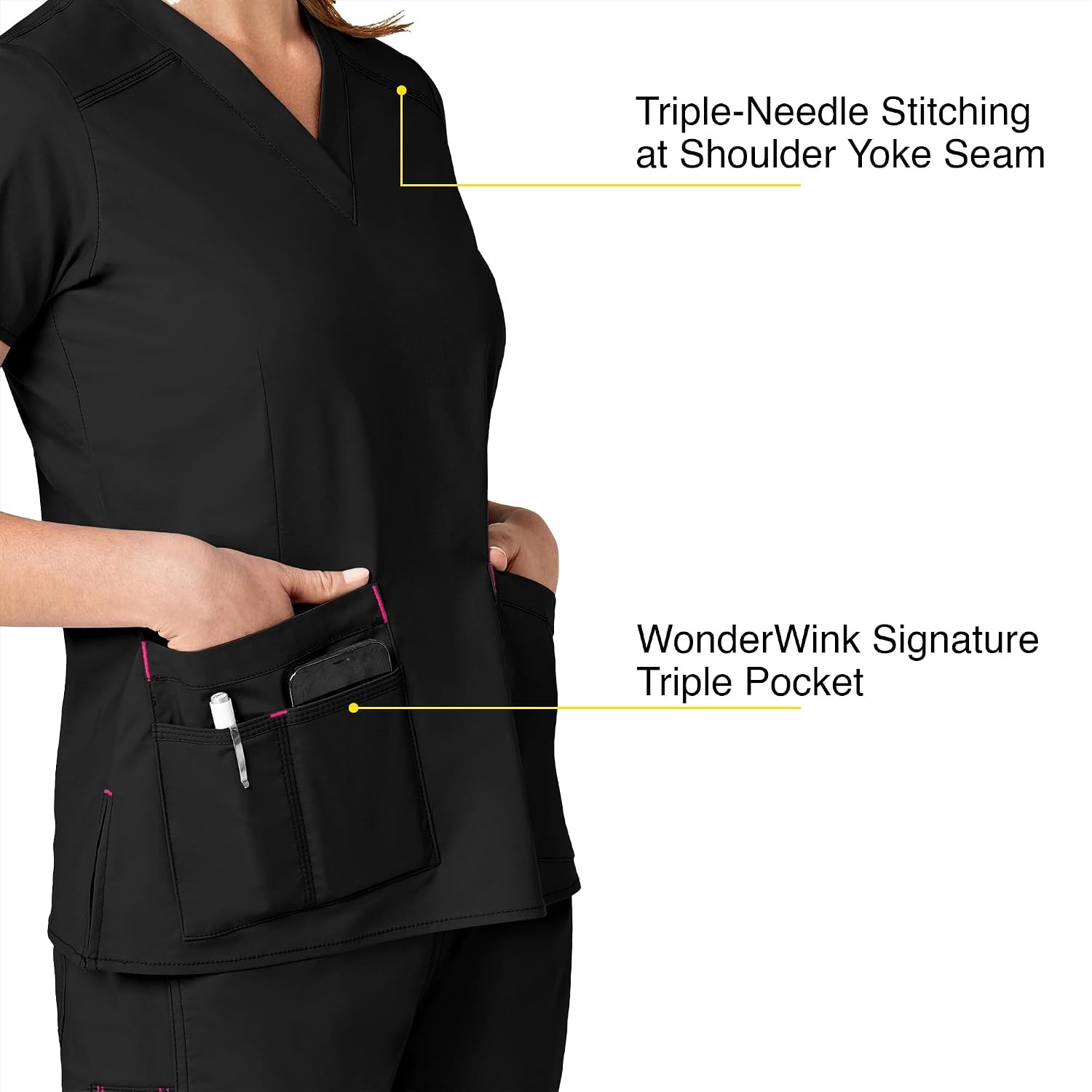 WonderWink Women’s Wonderflex Verity Scrub Top, Black, X-Small