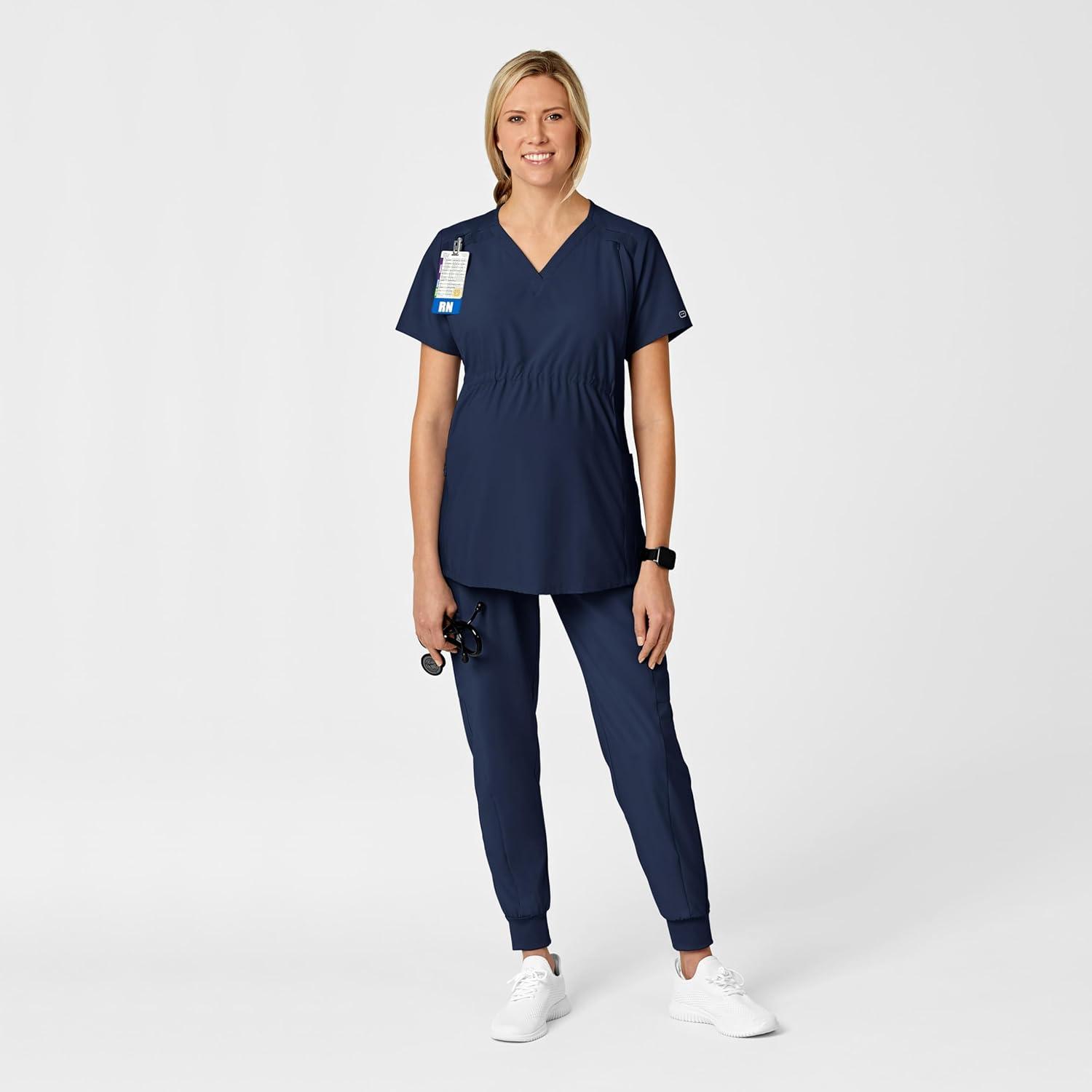 Wink Scrubs for Women, W123, Maternity V-Neck Tops with 5 Pockets(Navy)