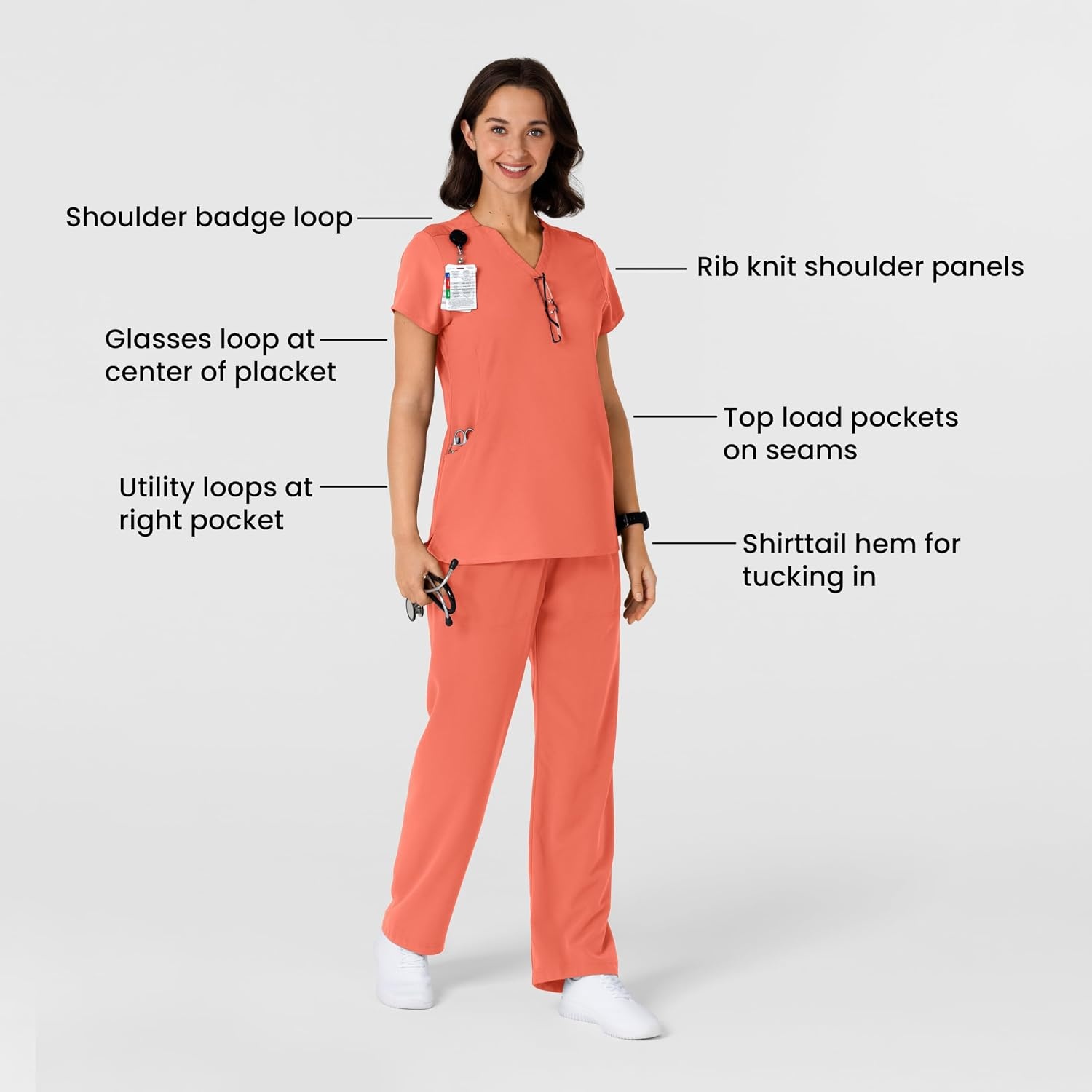 Wink Nova Women’s Flex-n-Reach Shoulder Panel V-Neck Scrub Top(Sugar Coral)
