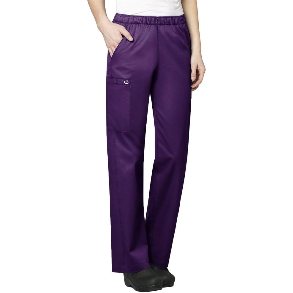 Wink Scrubs for Women, Boundless, Classic Wide Leg Cargo Pants with Full Drawstring and 8 Pockets(Eggplant)