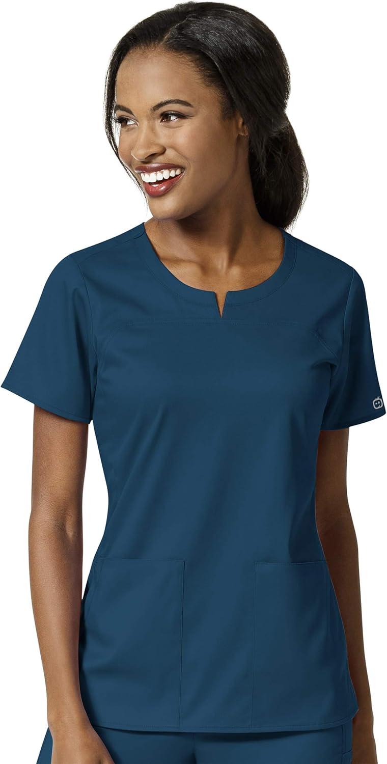 WonderWink PRO Women’s 4 Pocket Notch Neck Top & Knit Waist Cargo Pant Scrub Set + Badge Reel(Caribbean Blue)