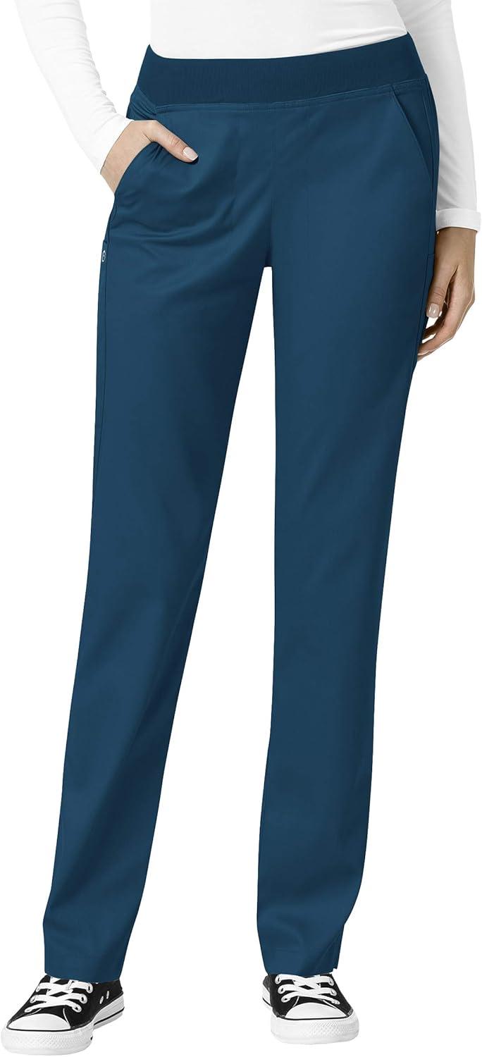 WonderWink PRO Women’s 4 Pocket Notch Neck Top & Knit Waist Cargo Pant Scrub Set + Badge Reel(Caribbean Blue)