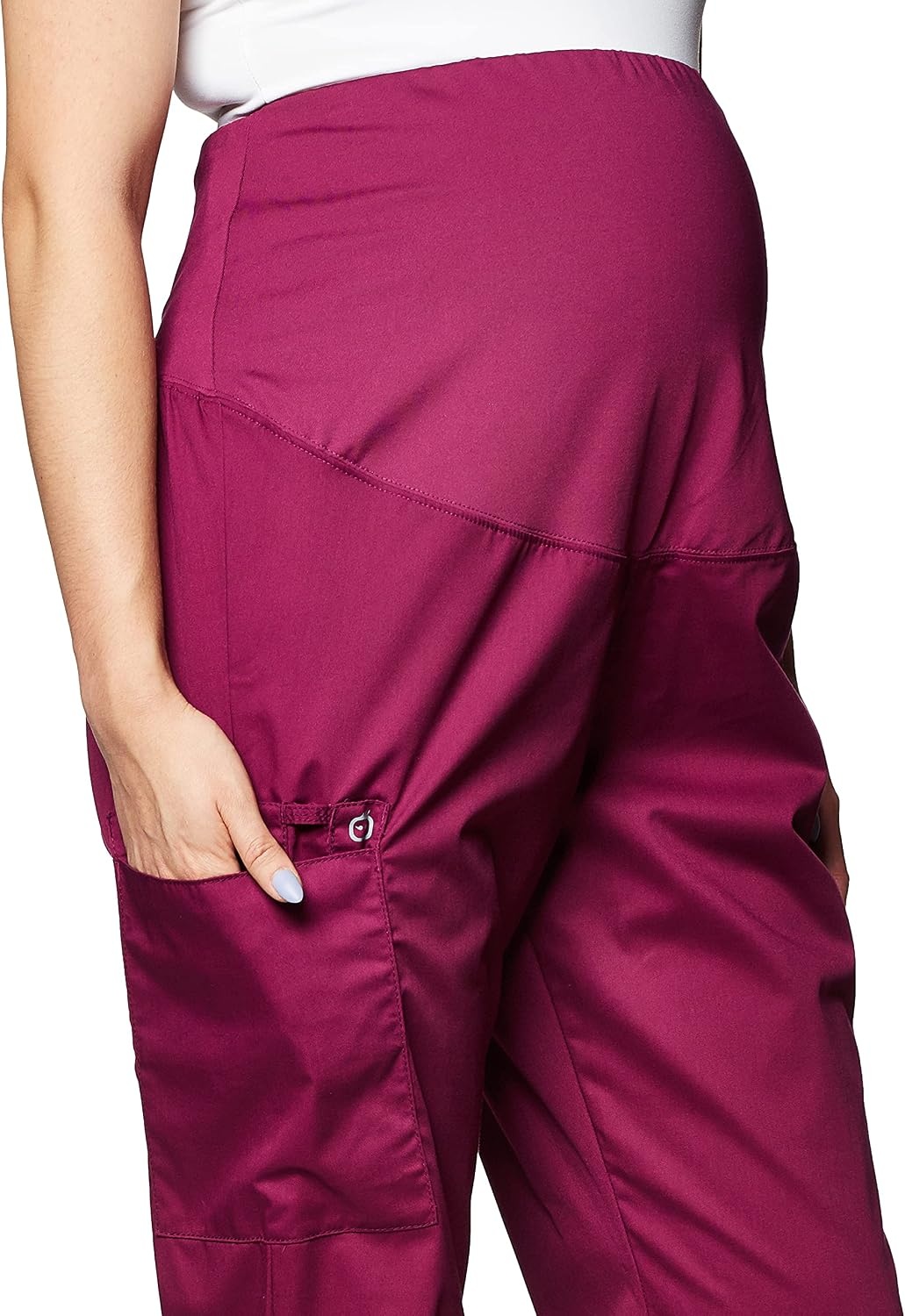WonderWink Women’s Wonderwork Scrubs for Maternity Cargo Scrub Pants(Wine)