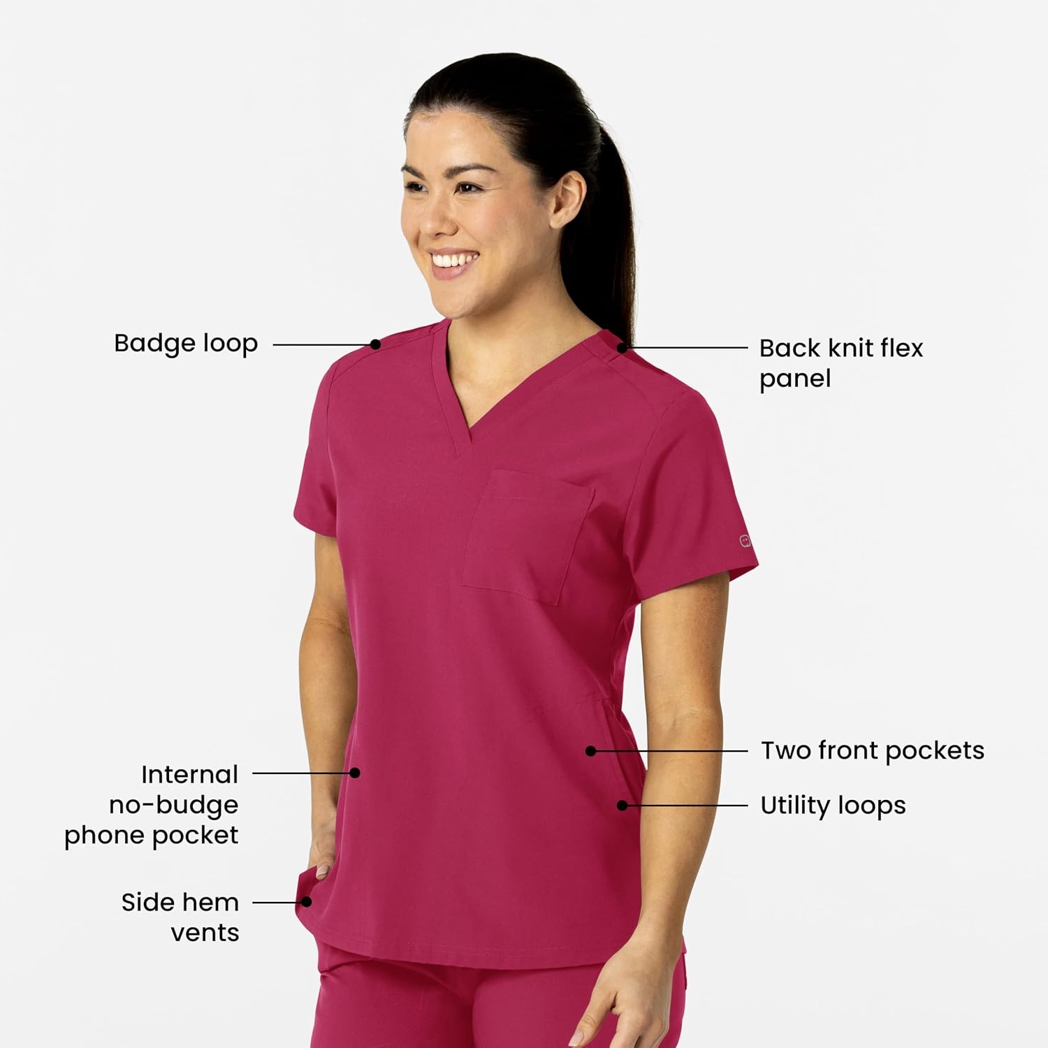 Wink Women’s Women’s Flex-n-Reach V-Neck Scrub Top(Viva Magenta)
