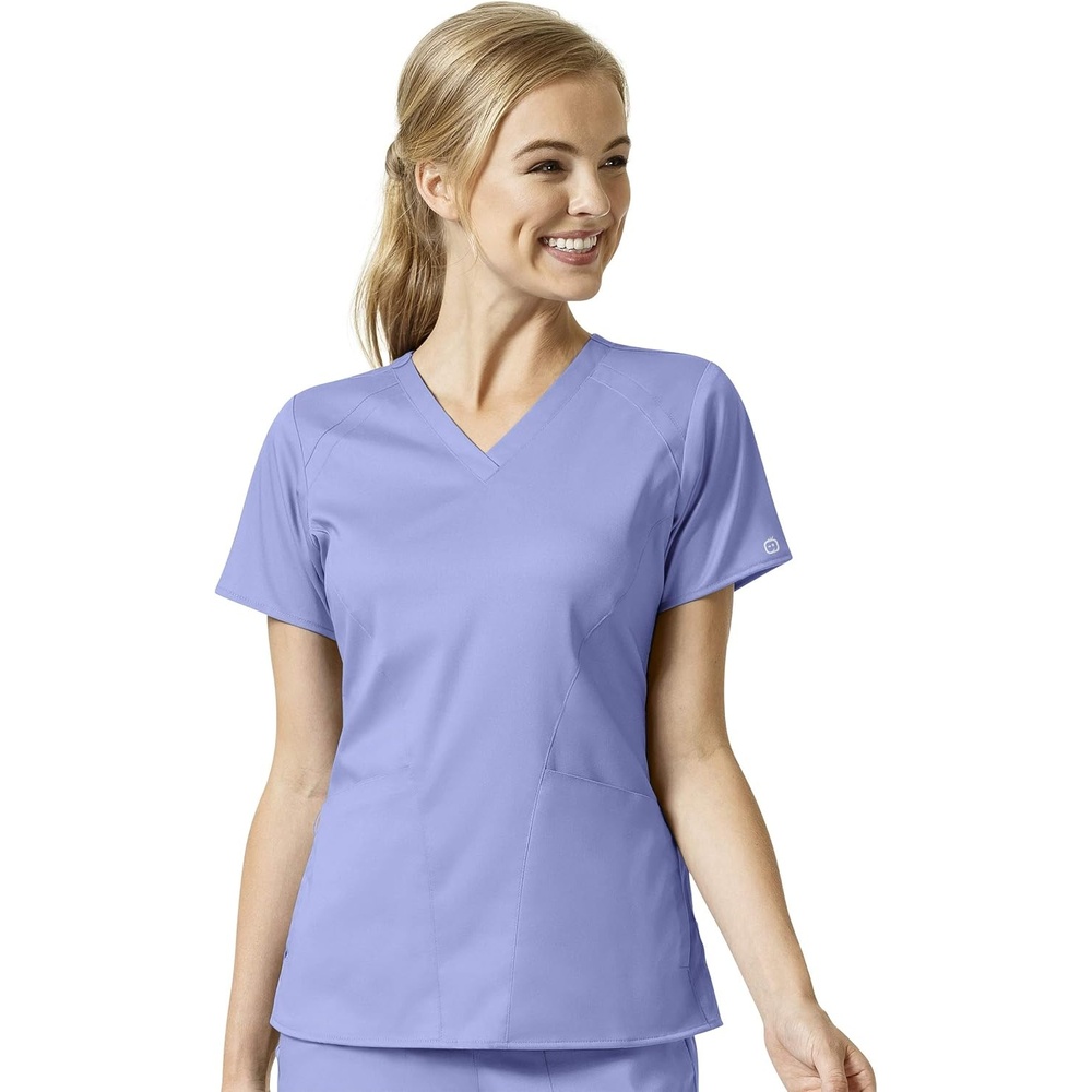 WonderWink Womens Women’s Four Pocket V-Neck Top Medical Scrubs Shirt, Ceil Blue, 2X US