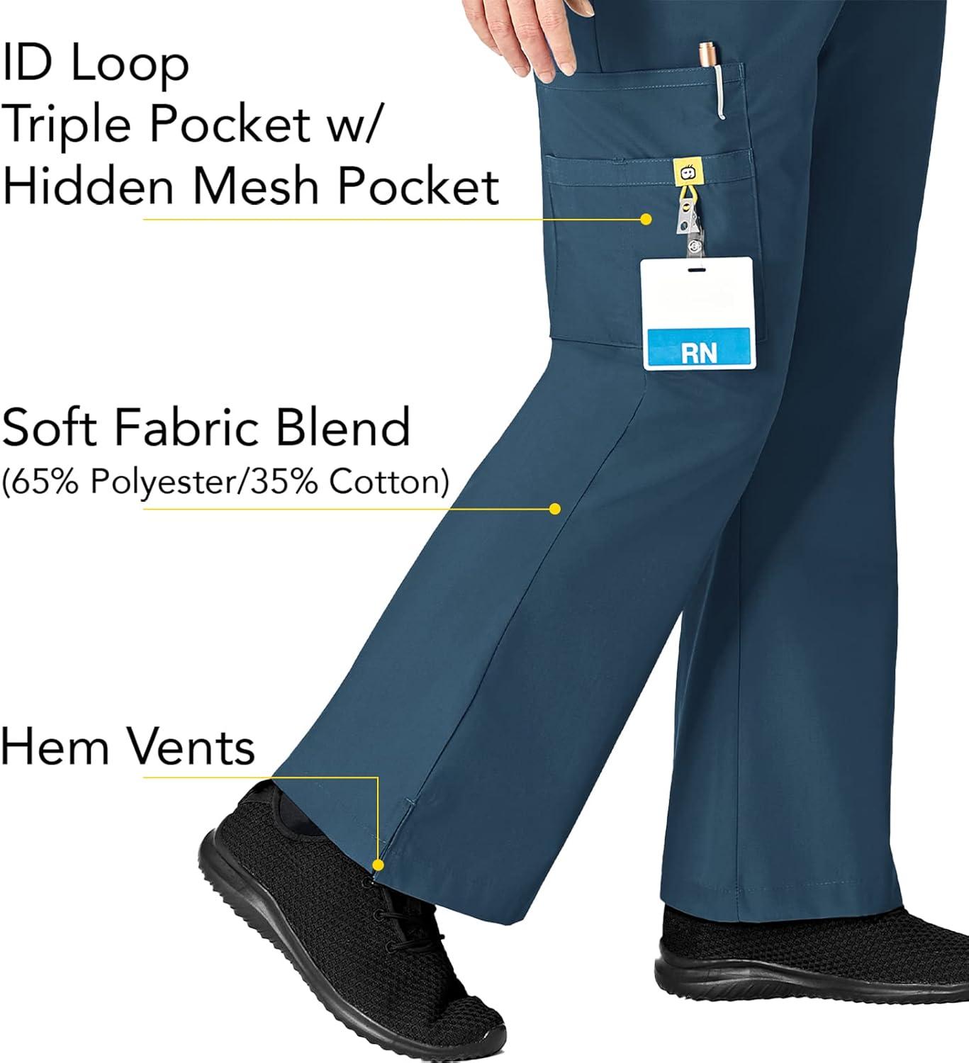 WonderWink Women’s Scrubs Romeo Six-Pocket Flare Leg Pant – XS-5XL, 6 Pockets, Elastic Waistband with Convertible Drawstring(Caribbean)
