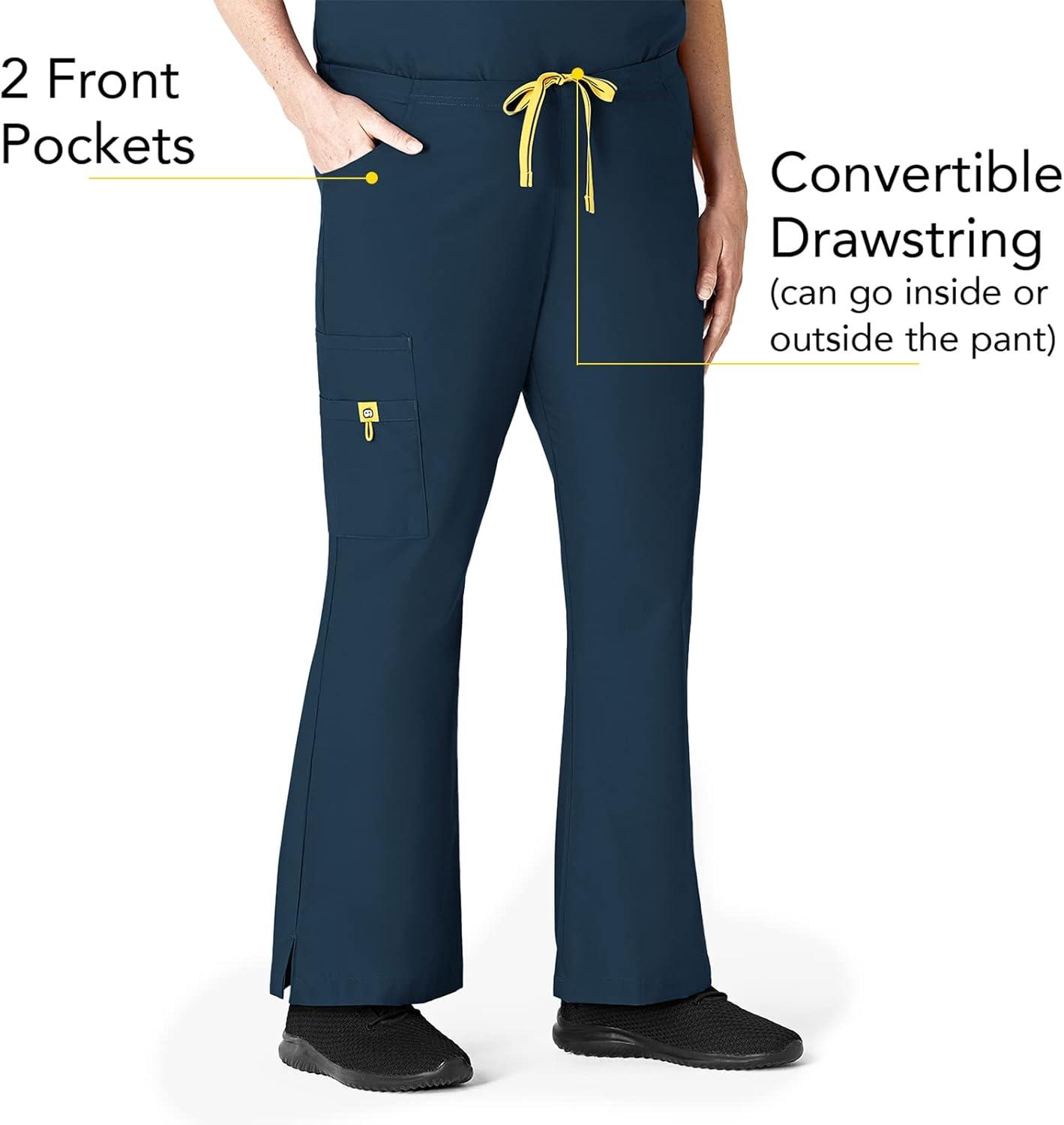 WonderWink Women’s Scrubs Romeo Six-Pocket Flare Leg Pant – XS-5XL, 6 Pockets, Elastic Waistband with Convertible Drawstring(Caribbean)