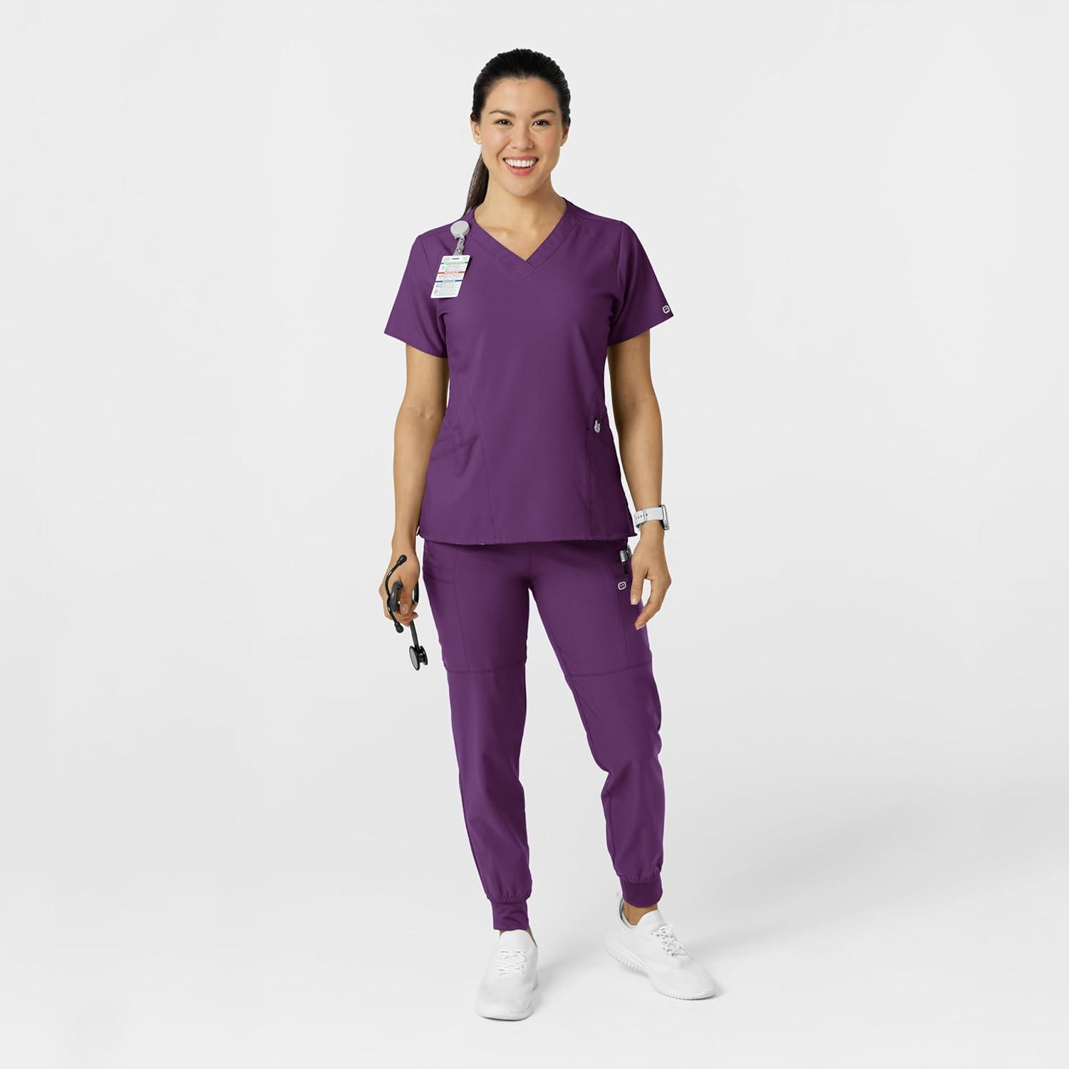 W123 Women’s Comfort Waist Cargo Jogger Scrub Pant(Eggplant)