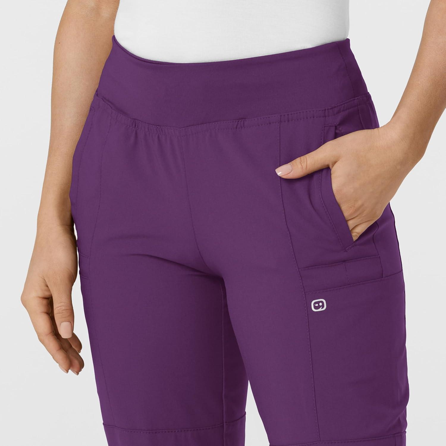 W123 Women’s Comfort Waist Cargo Jogger Scrub Pant(Eggplant)