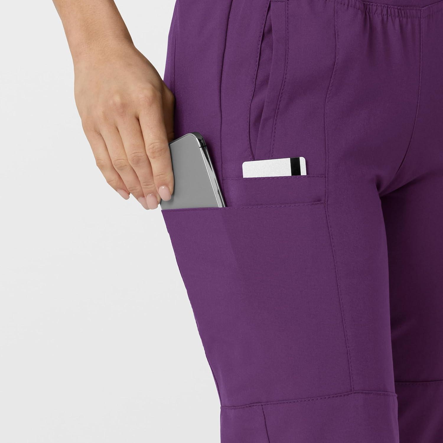 W123 Women’s Comfort Waist Cargo Jogger Scrub Pant(Eggplant)