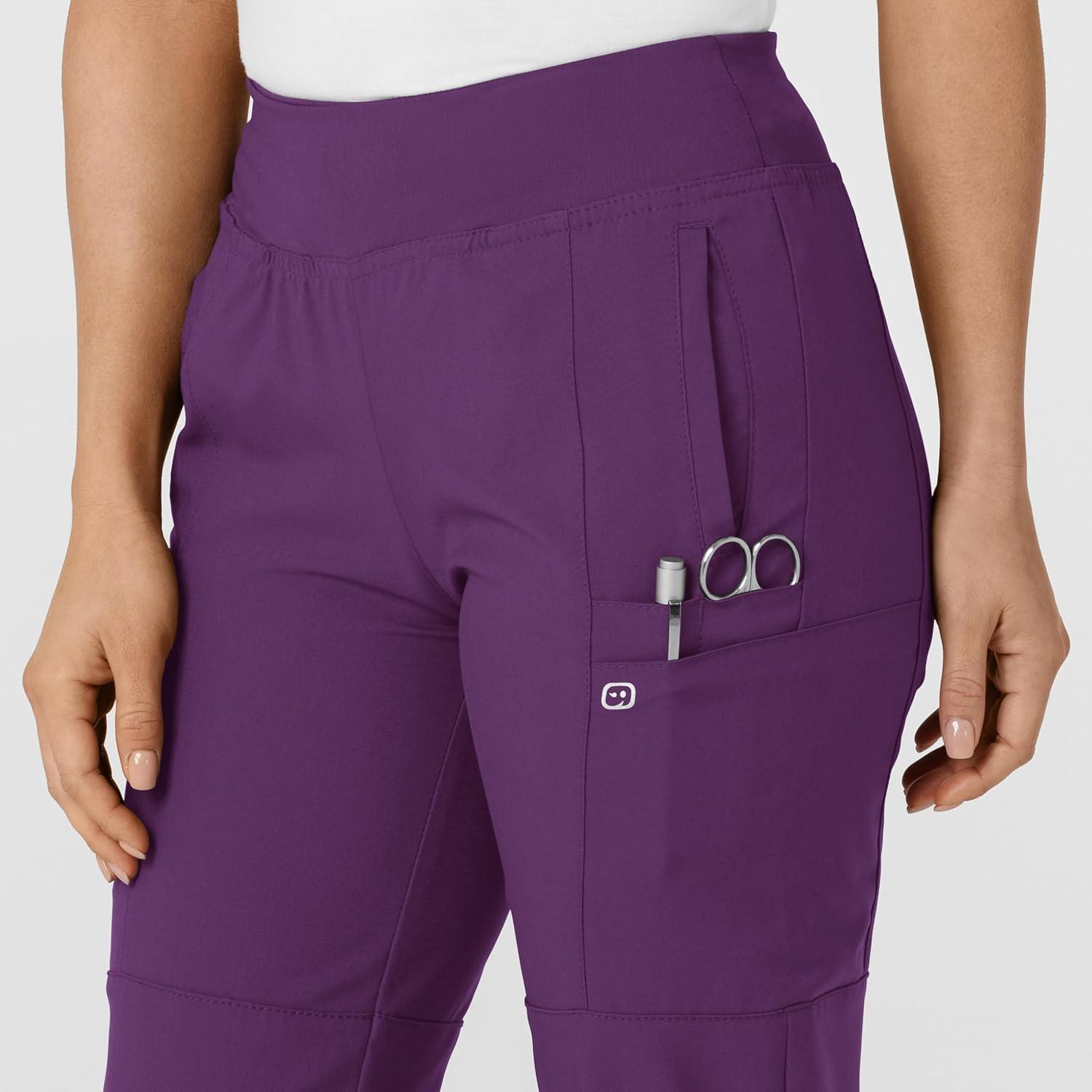 W123 Women’s Comfort Waist Cargo Jogger Scrub Pant(Eggplant)