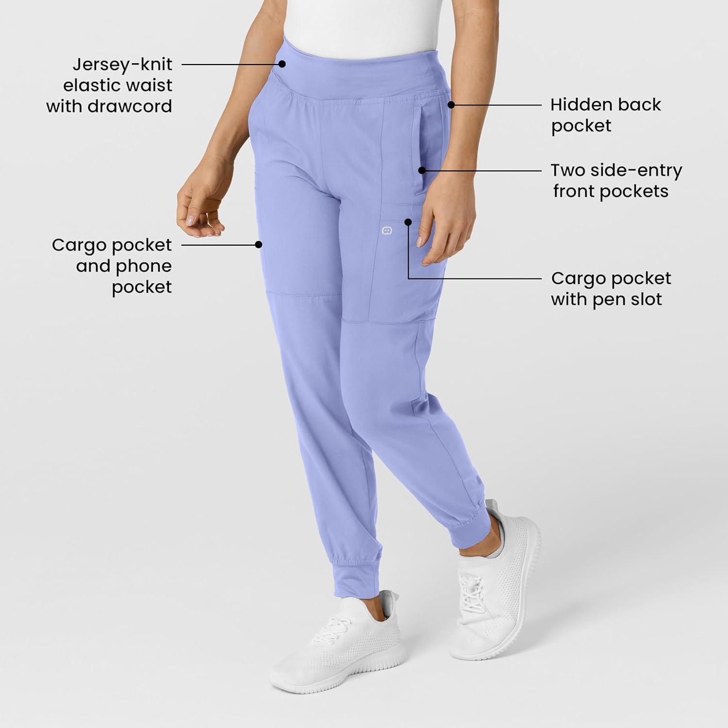 W123 Women’s Comfort Waist Cargo Jogger Scrub Pant(Ceil Blue)