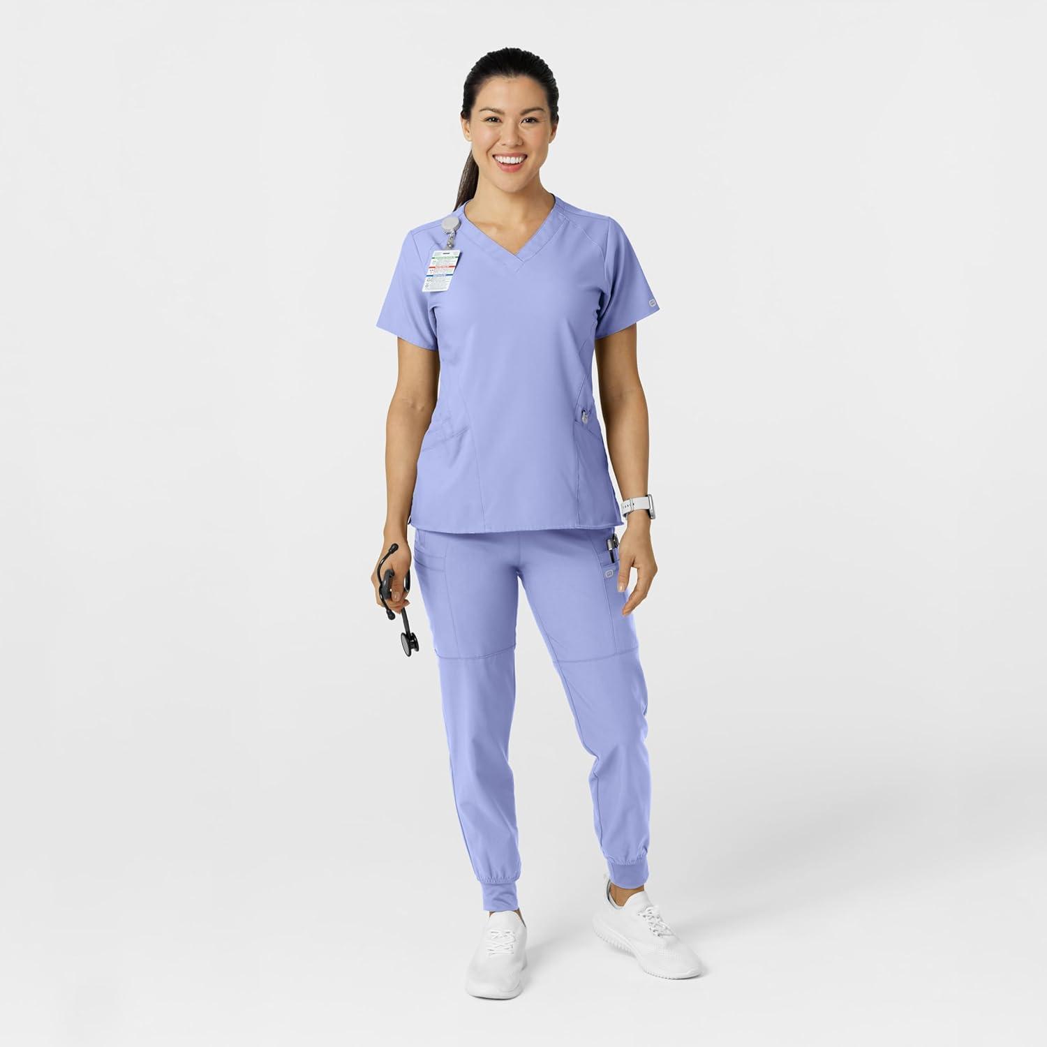 W123 Women’s Comfort Waist Cargo Jogger Scrub Pant(Ceil Blue)