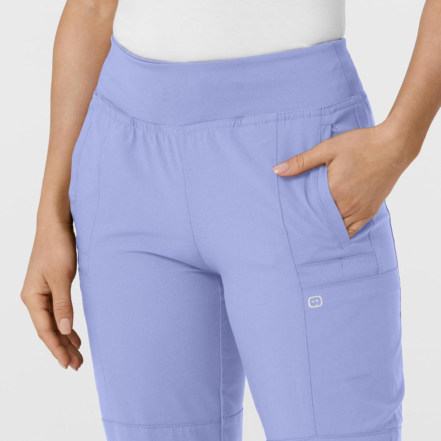 W123 Women’s Comfort Waist Cargo Jogger Scrub Pant(Ceil Blue)