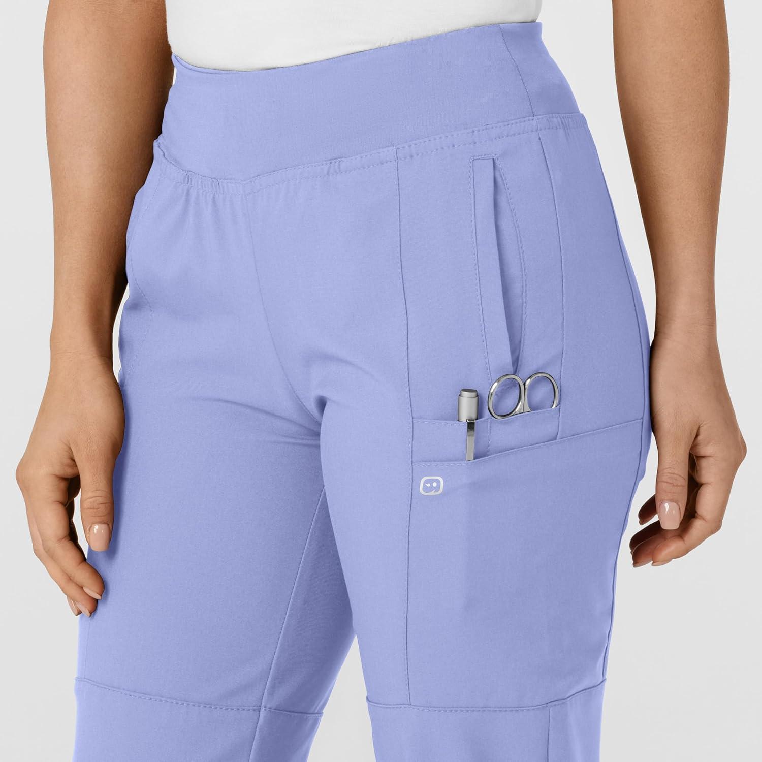 W123 Women’s Comfort Waist Cargo Jogger Scrub Pant(Ceil Blue)
