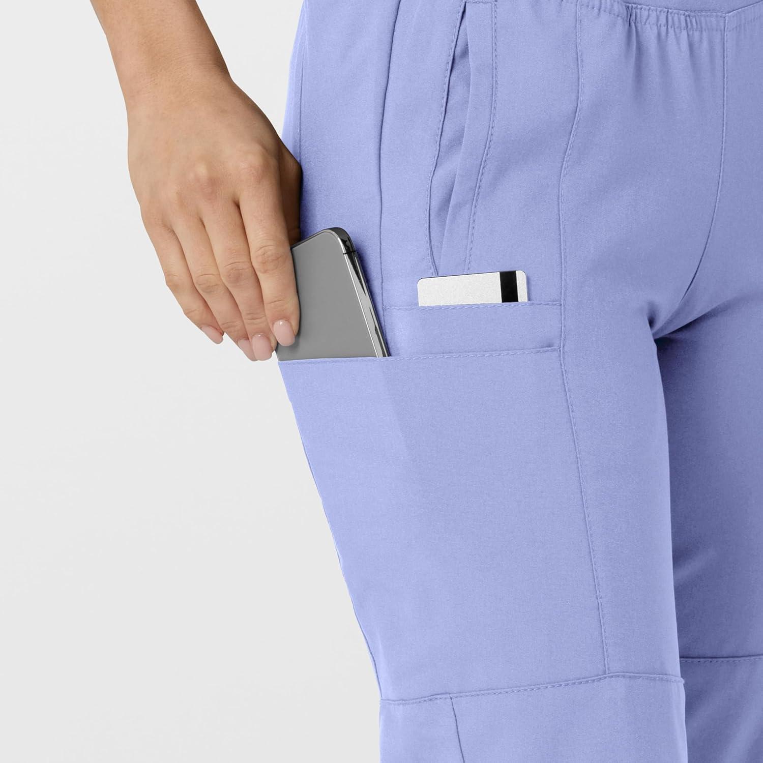 W123 Women’s Comfort Waist Cargo Jogger Scrub Pant(Ceil Blue)