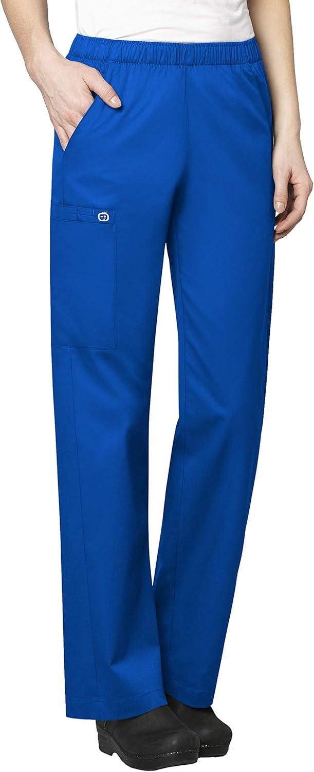 WonderWink WORK Women’s Scrub Short Sleeve Snap Front Jacekt Top and Pants + Badge Reel(Royal)