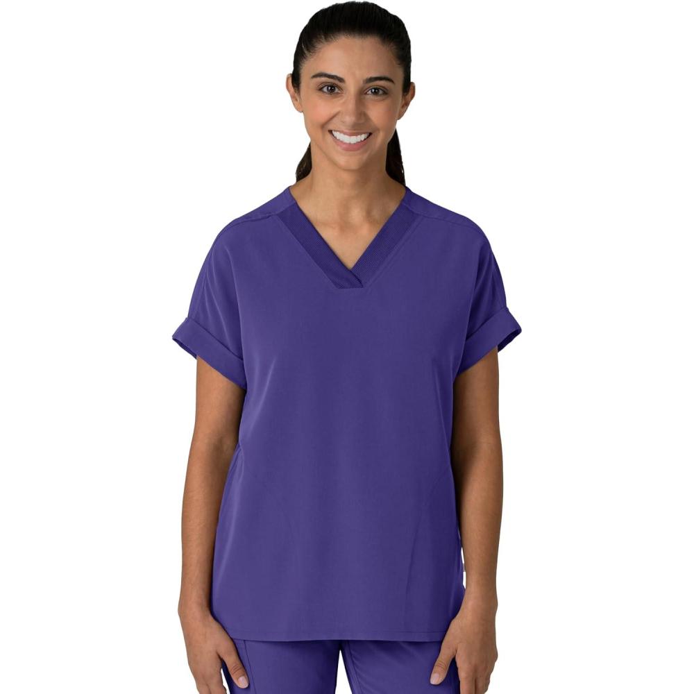 Wink Women’s Women’s Drop Shoulder Boxy Scrub Top(Grape)