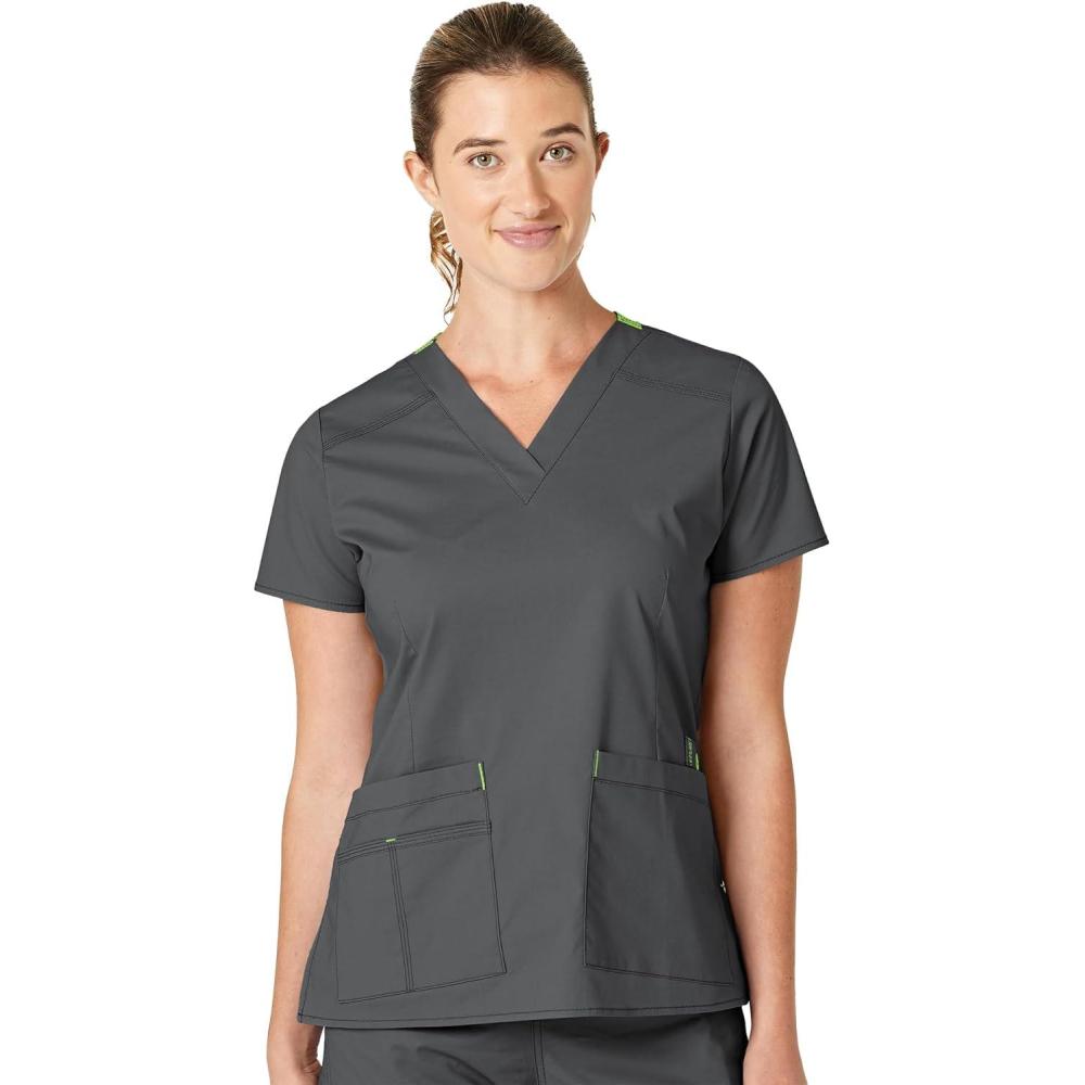 WonderWink womens Wonderflex Verity Women’s Top medical scrubs shirts, Charcoal, Large US