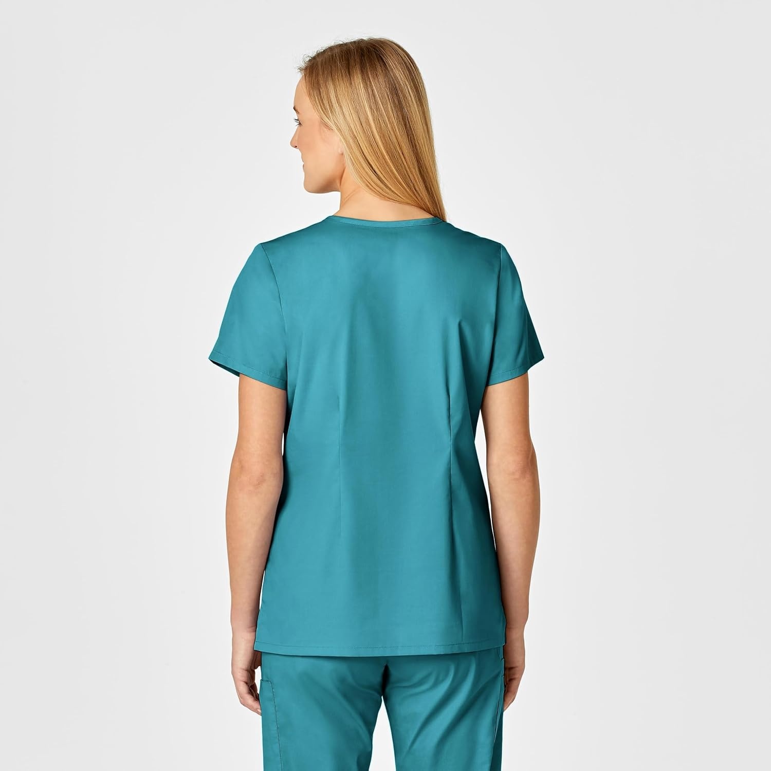 WonderWink WonderWORK Women’s Shaped V-Neck Scrub Top — Teal Blue, Large