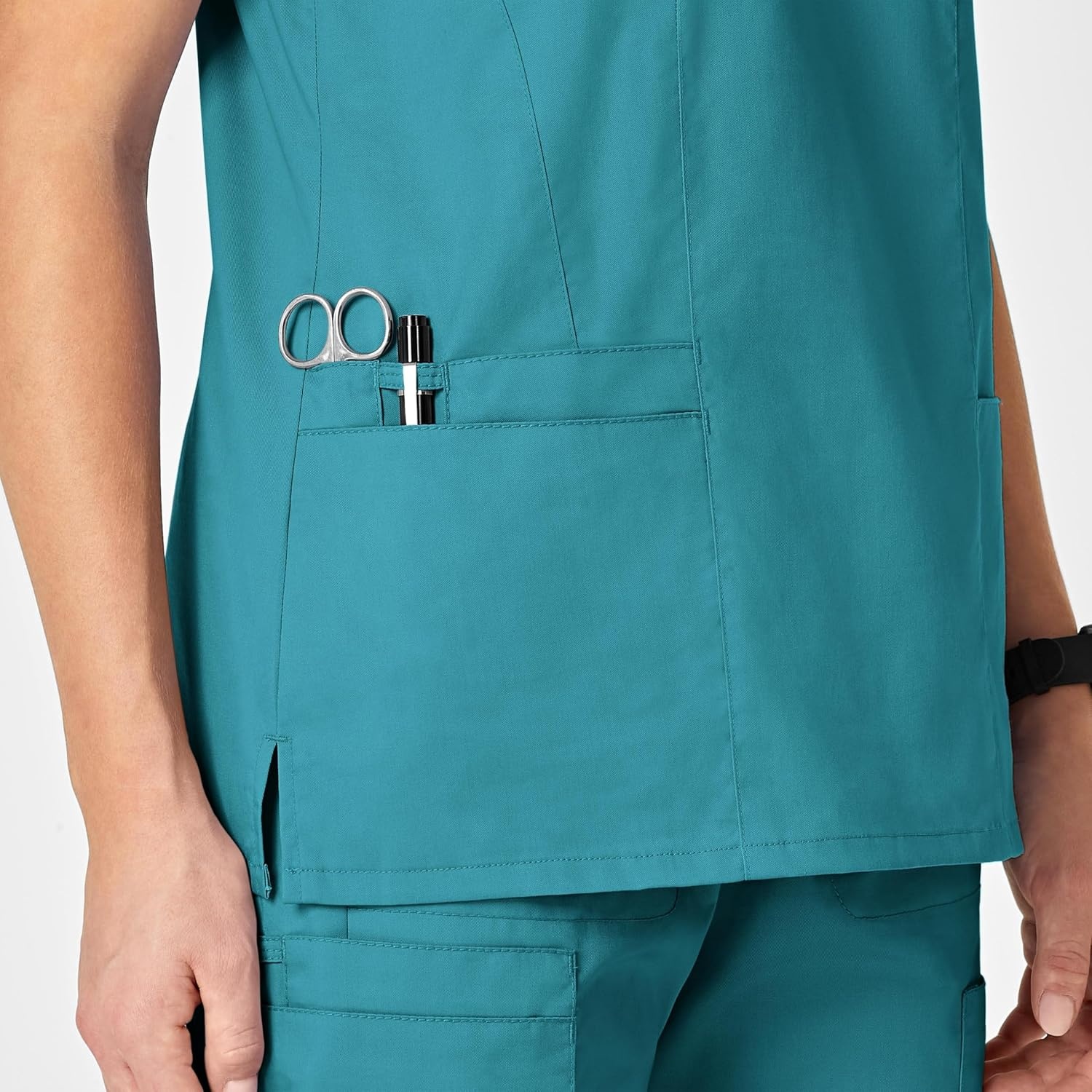 WonderWink WonderWORK Women’s Shaped V-Neck Scrub Top — Teal Blue, Large