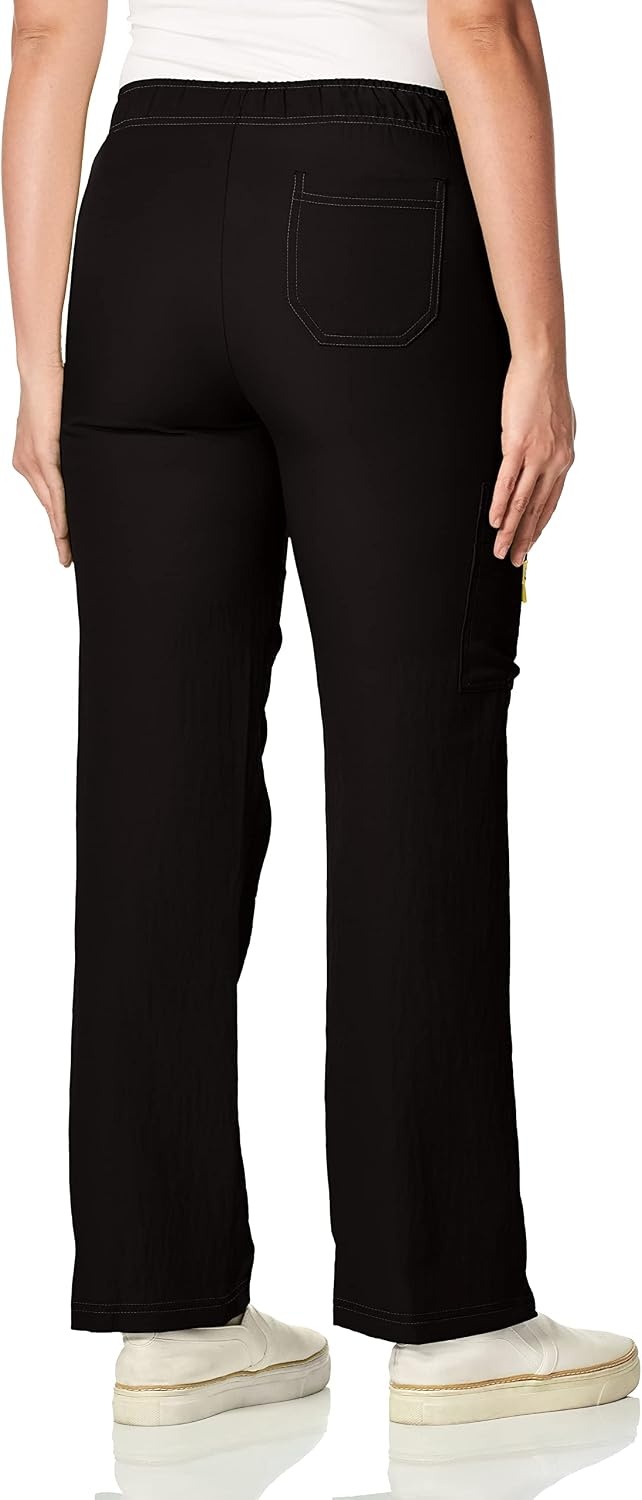 WonderWink Women’s Petite Four-Stretch Sporty Cargo Scrub Pant, Petite(Black)
