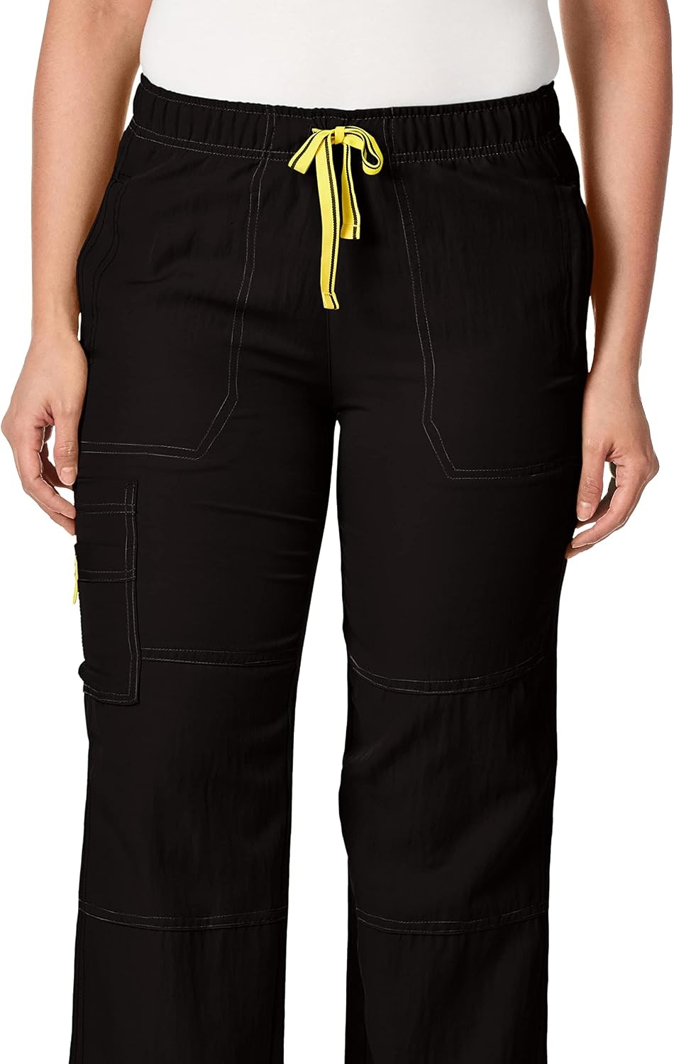 WonderWink Women’s Petite Four-Stretch Sporty Cargo Scrub Pant, Petite(Black)
