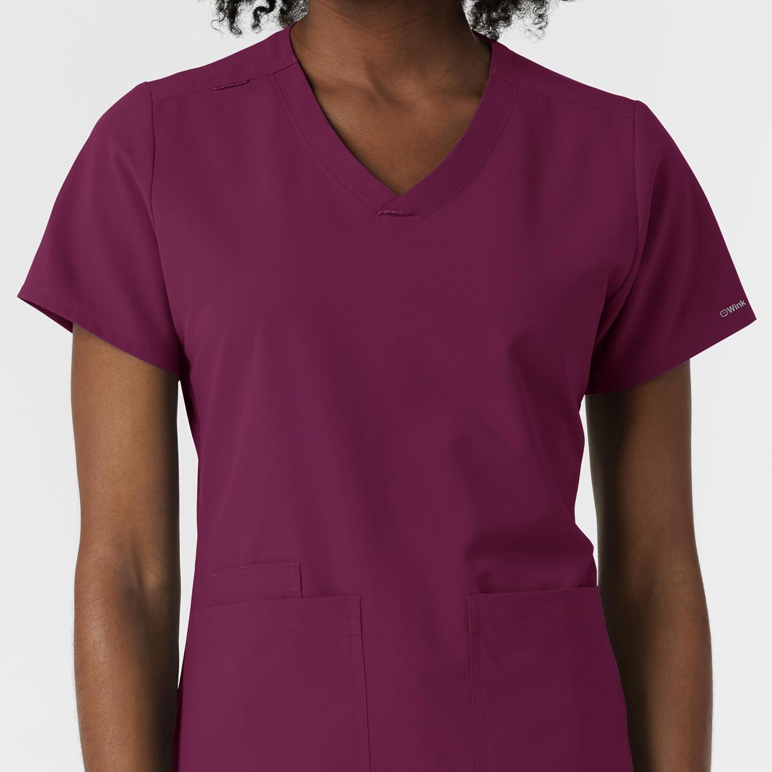 Wink NURTUR Scrubs for Women, V-Neck Scrub Top – Wine, L