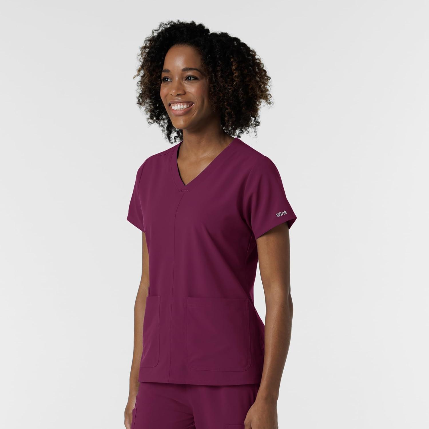 Wink NURTUR Scrubs for Women, V-Neck Scrub Top – Wine, L