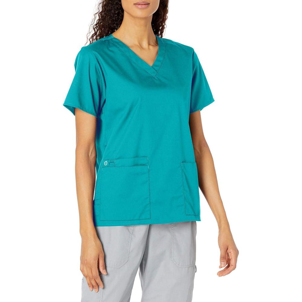 WonderWink WonderWORK Women’s V-Neck Scrub Top — Teal Blue, Small