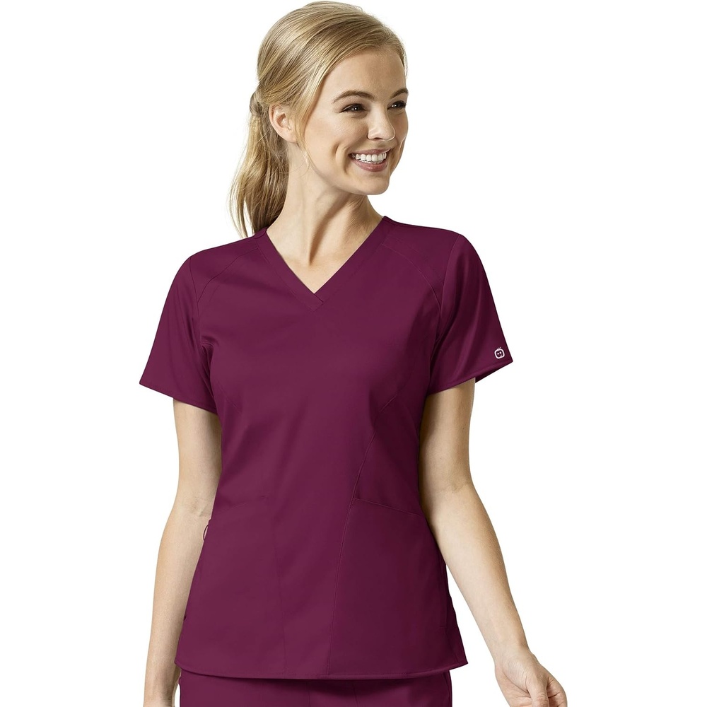 WonderWink Womens Women’s Four Pocket V-Neck Top Medical Scrubs Shirt, Wine, X-Small US