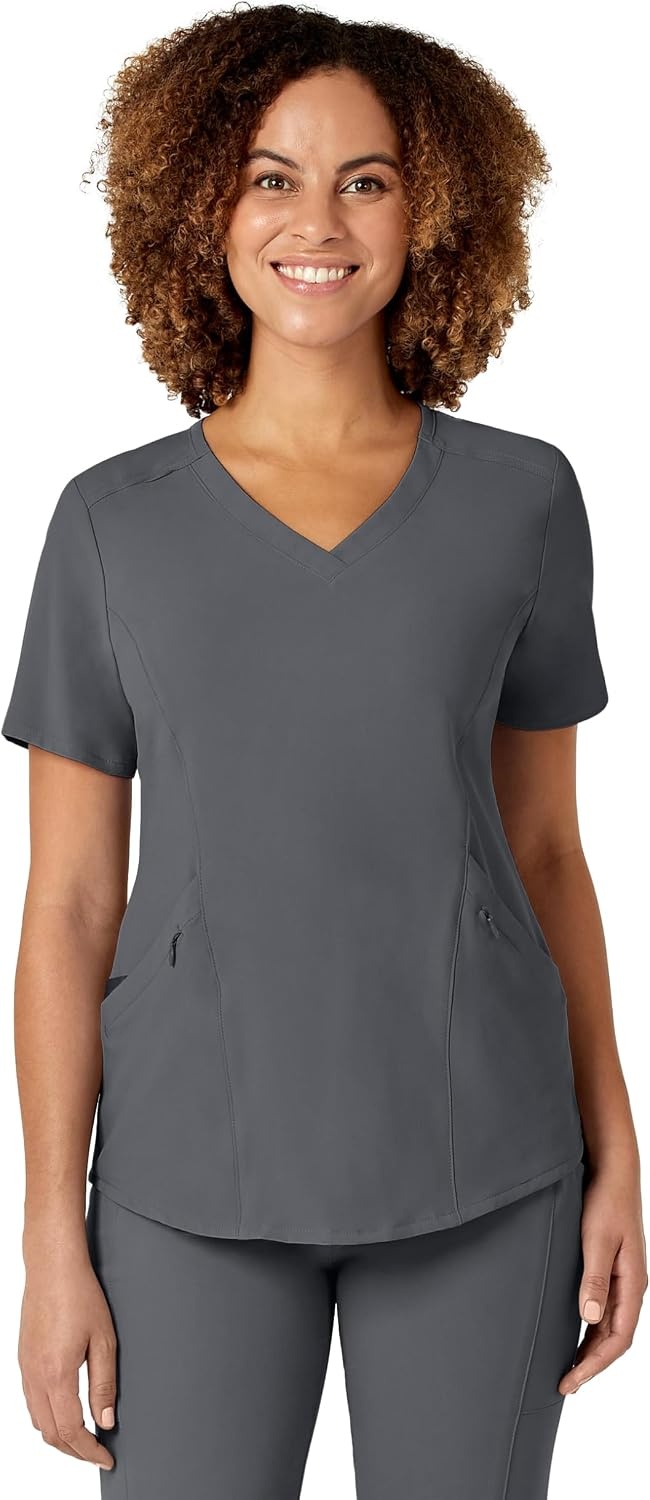 WonderWink RENEW Women’s V-Neck Scrub Top, Pewter, XS