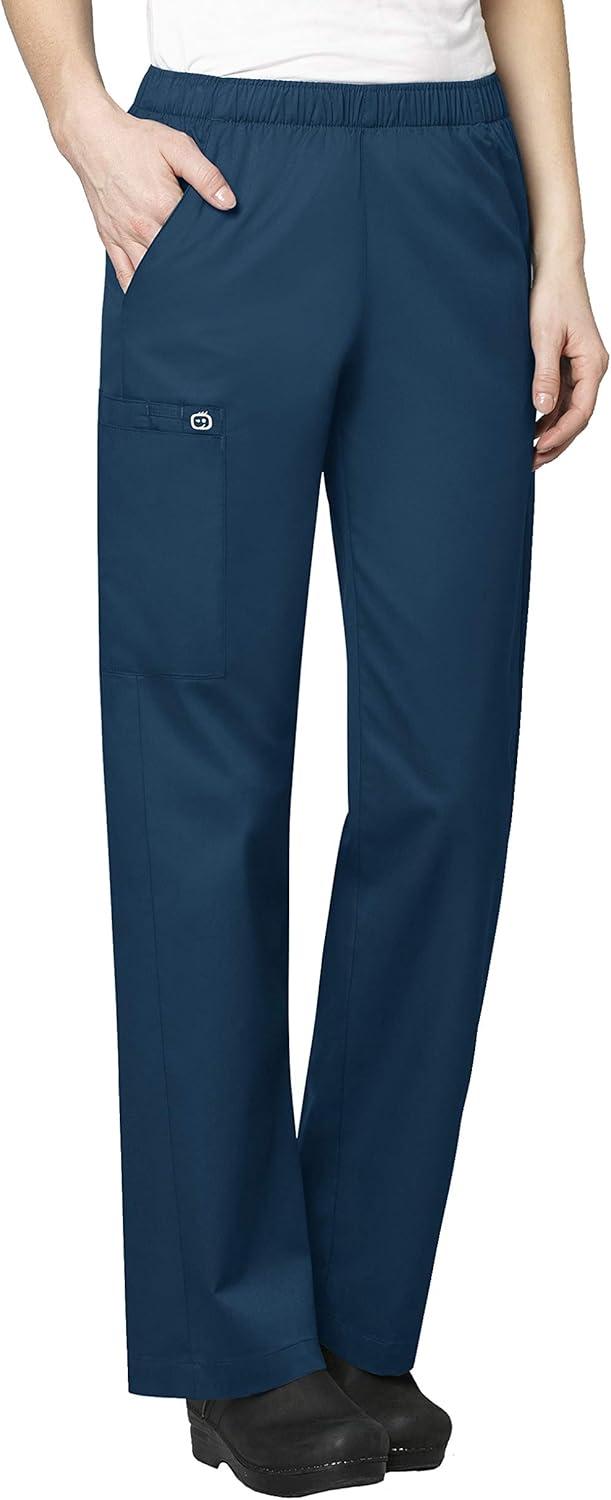 WonderWink WORK Women’s Scrubs V-Neck Chest Pocket Top & Pull On Cargo Pant Set + Badge Reel(Caribbean Blue)