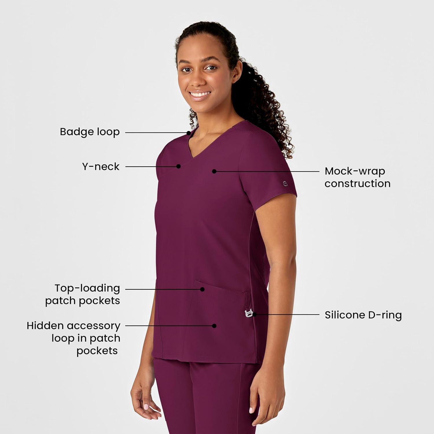 WonderWink Womens Y-Neck Wrap Top(Wine)