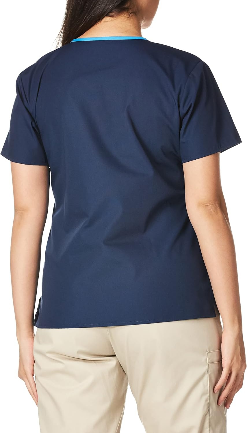 WonderWink Women’s Scrubs Charlie 5 Pocket Y-Neck Wrap Top, Navy, Small