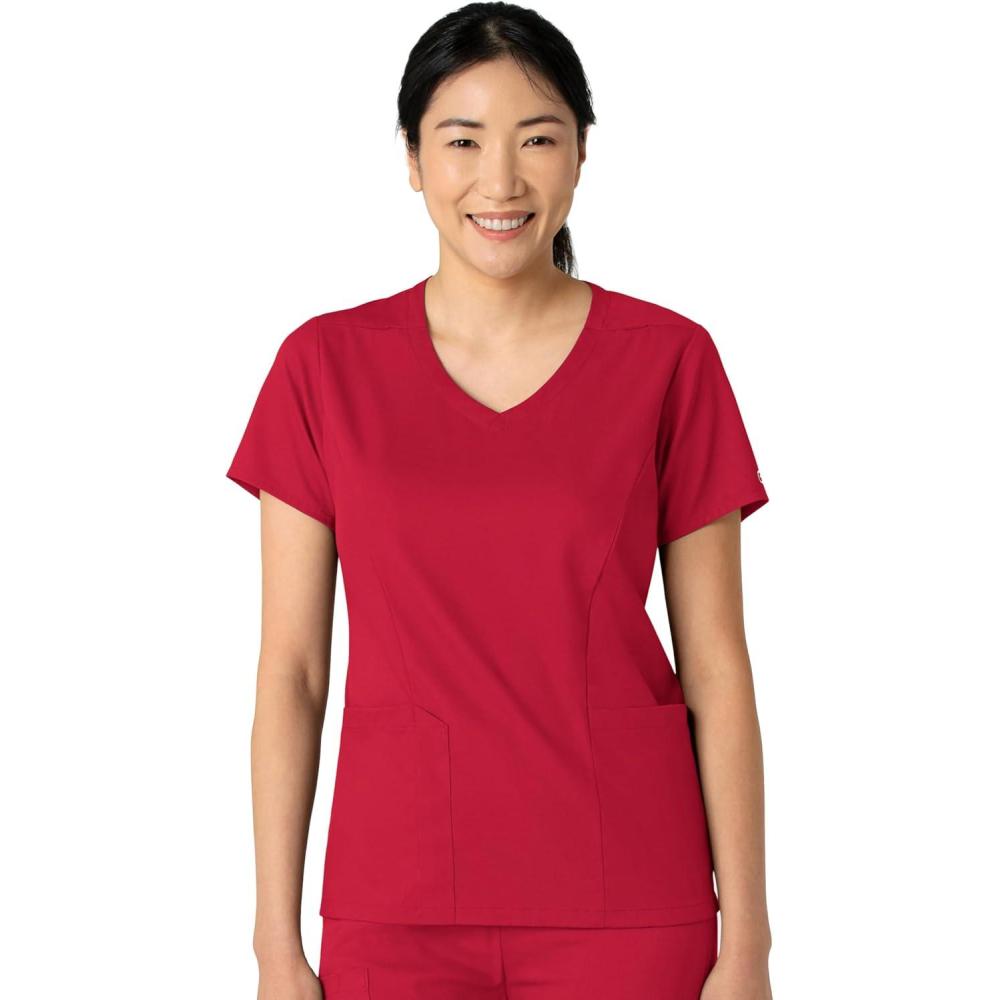Wink Boundless Women’s 2-Pocket V-Neck Scrub Top – Red, M