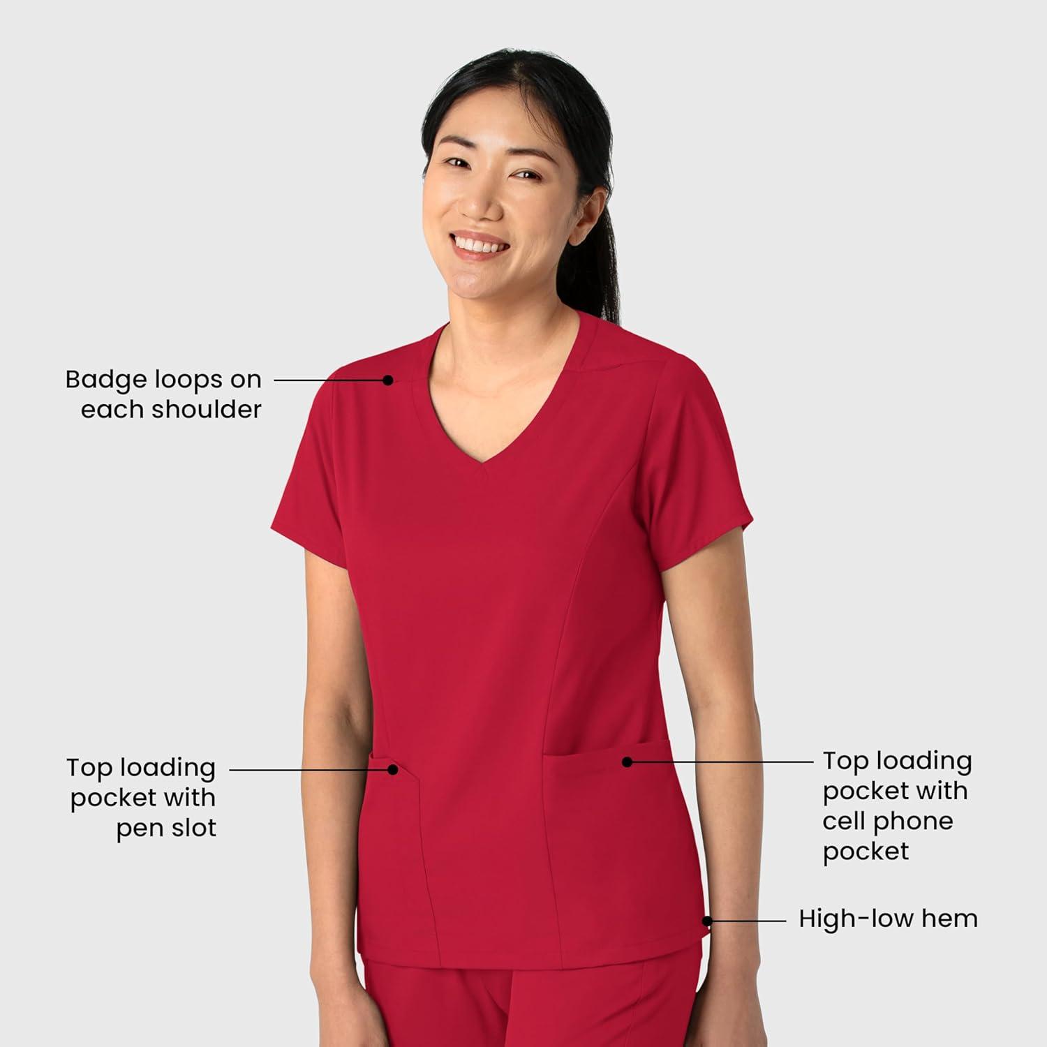 Wink Boundless Women’s 2-Pocket V-Neck Scrub Top – Red, M