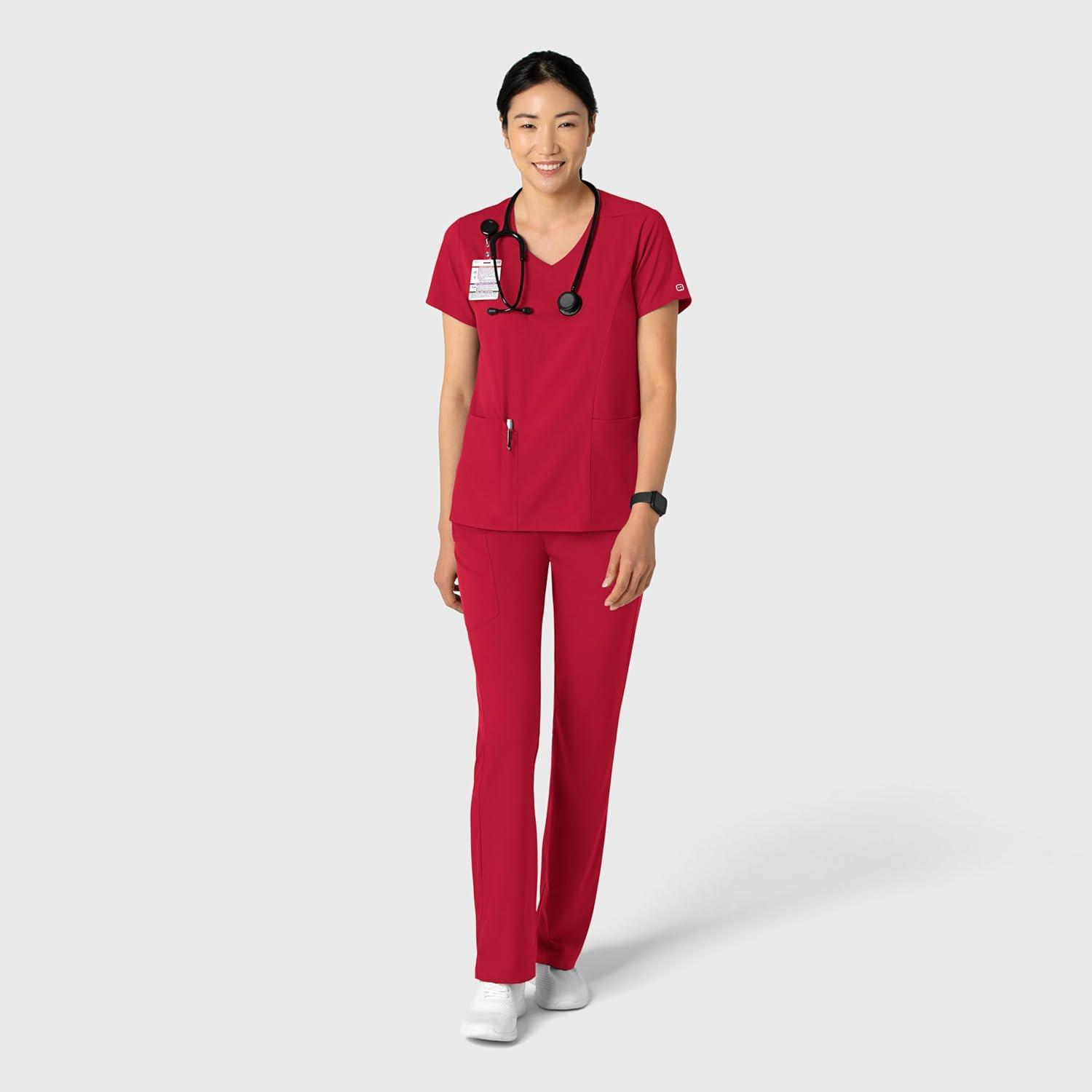 Wink Boundless Women’s 2-Pocket V-Neck Scrub Top – Red, M