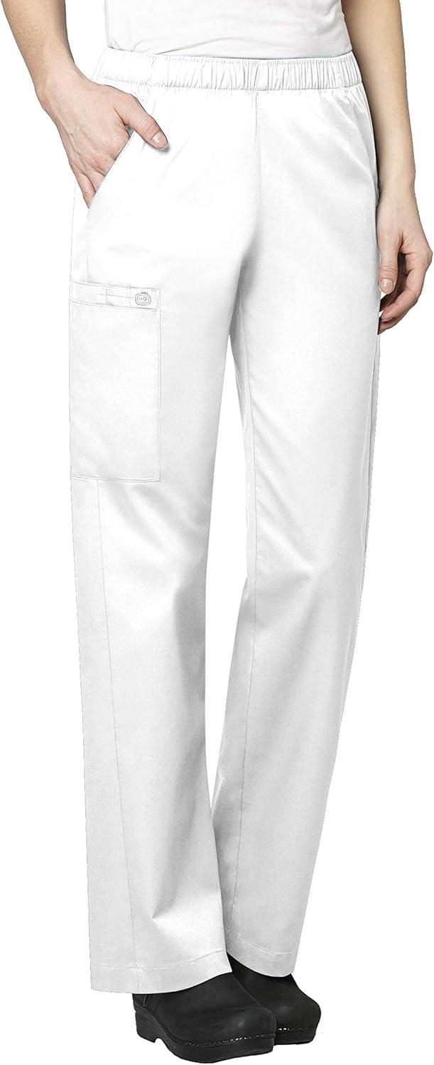 WonderWink WORK Women’s Scrub Short Sleeve Snap Front Jacekt Top and Pants + Badge Reel(White)