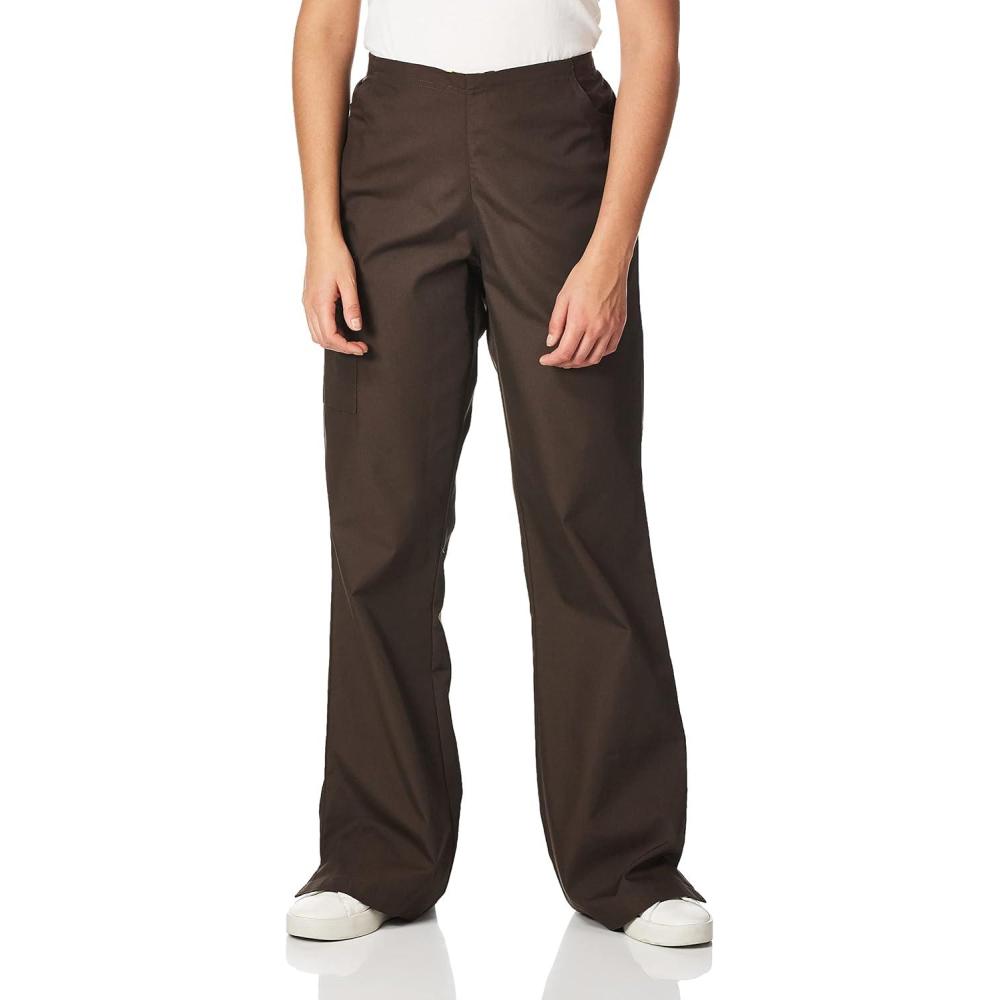 WonderWink Women’s Scrubs Romeo Six-Pocket Flare Leg Pant – XS-5XL, 6 Pockets, Elastic Waistband with Convertible Drawstring(Chocolate)
