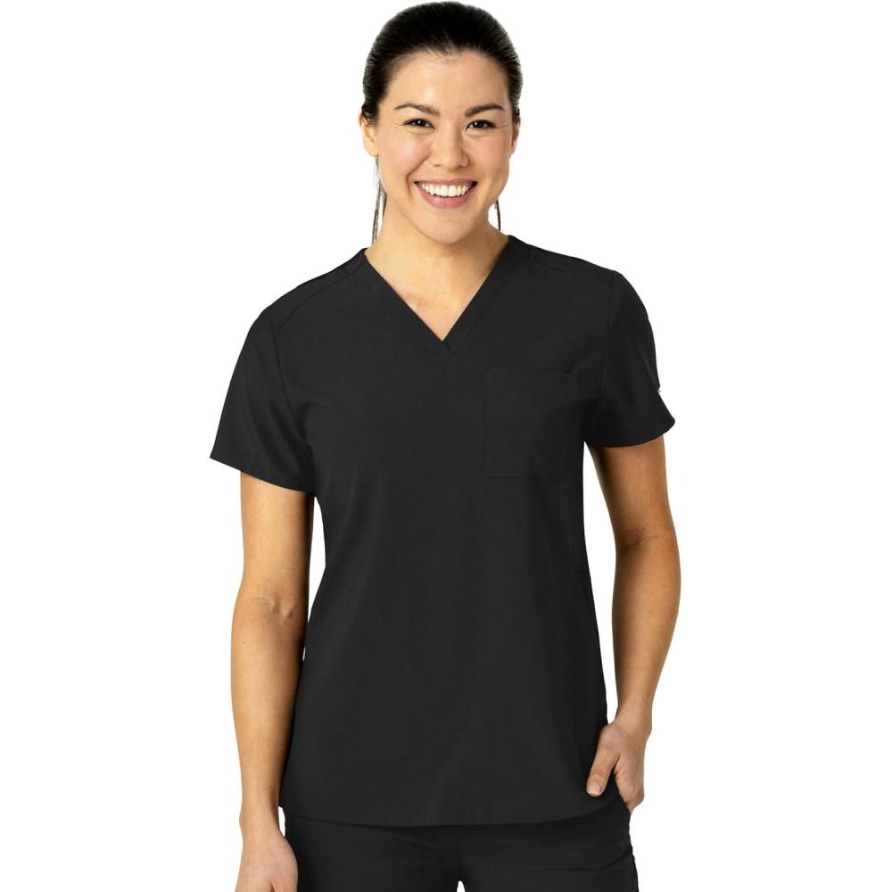 WonderWink Women’s Flex-n-Reach V-Neck Scrub Top – Black, L