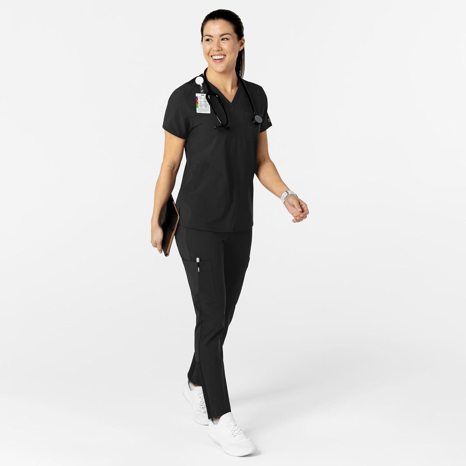 WonderWink Women’s Flex-n-Reach V-Neck Scrub Top – Black, L