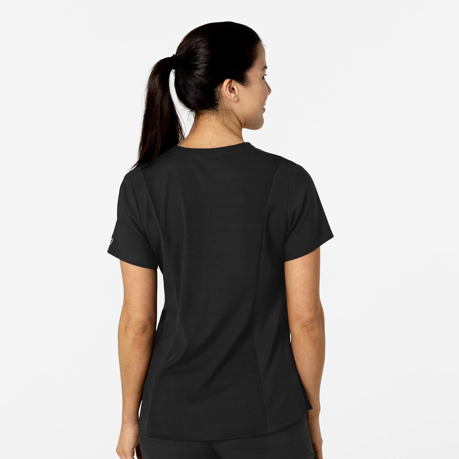 WonderWink Women’s Flex-n-Reach V-Neck Scrub Top – Black, L