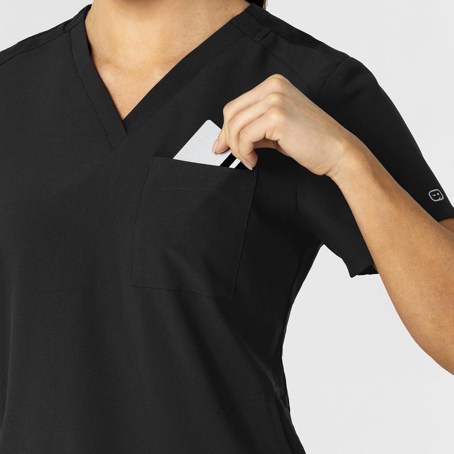 WonderWink Women’s Flex-n-Reach V-Neck Scrub Top – Black, L
