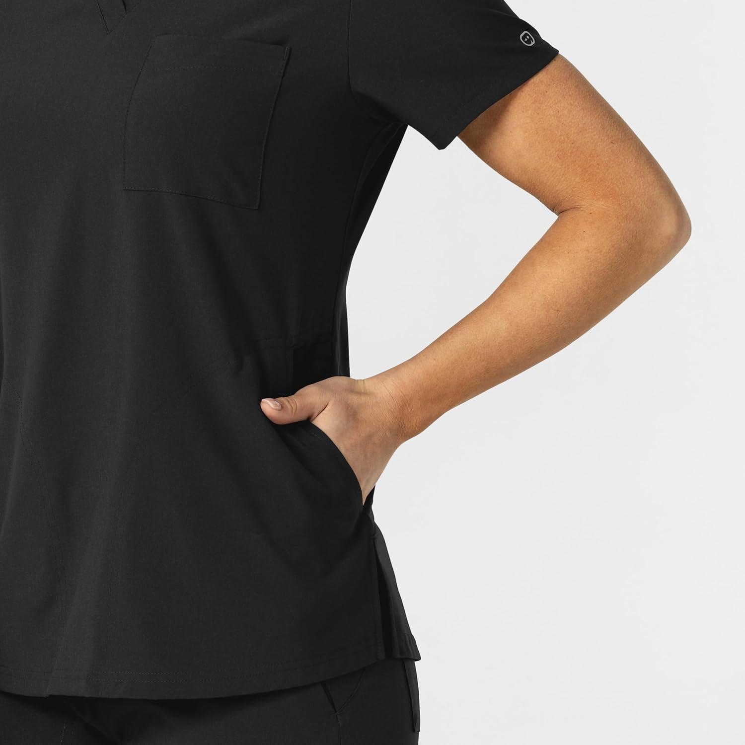 WonderWink Women’s Flex-n-Reach V-Neck Scrub Top – Black, L