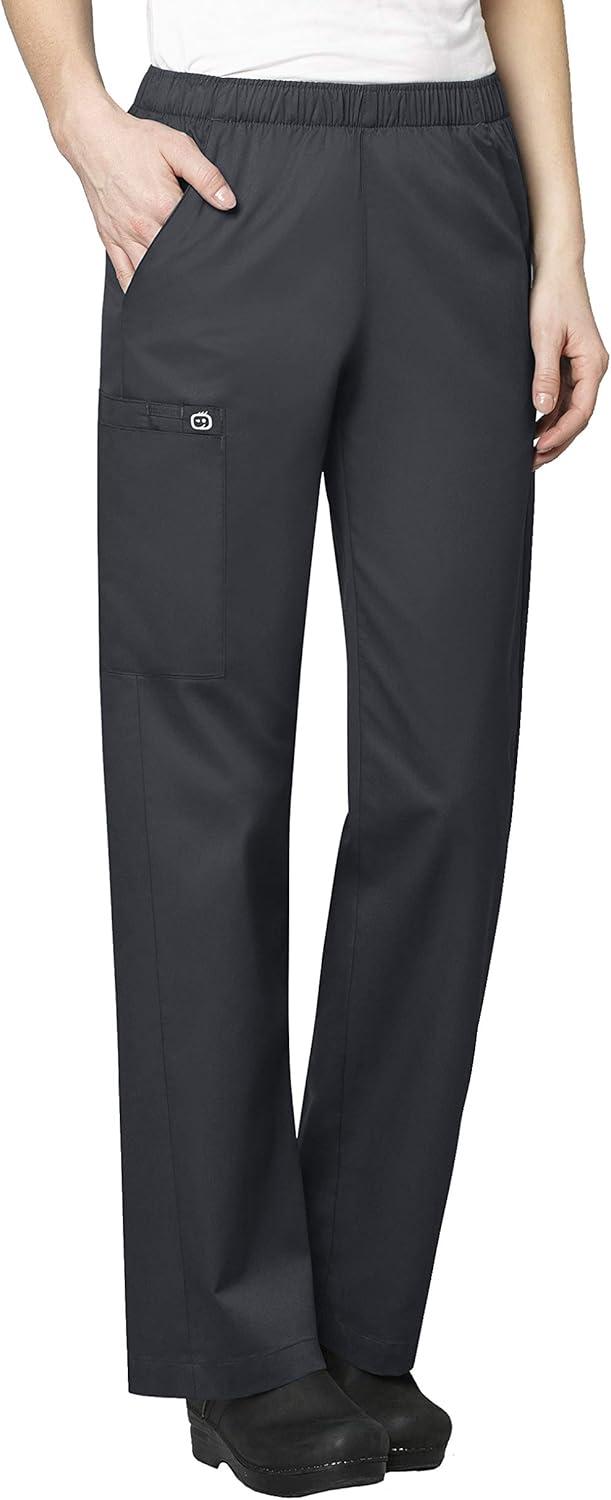 WonderWink WORK Women’s Scrubs V-Neck Chest Pocket Top & Pull On Cargo Pant Set + Badge Reel(Pewter)