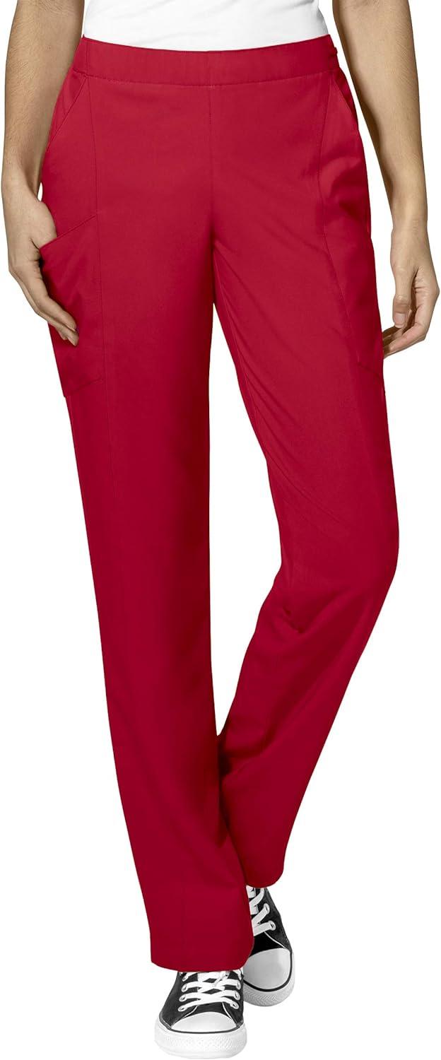 WonderWink W123 Women’s Stylized V-neck Top & Flat Front Double Cargo Pant Scrub Set + Badge Reel(Red)