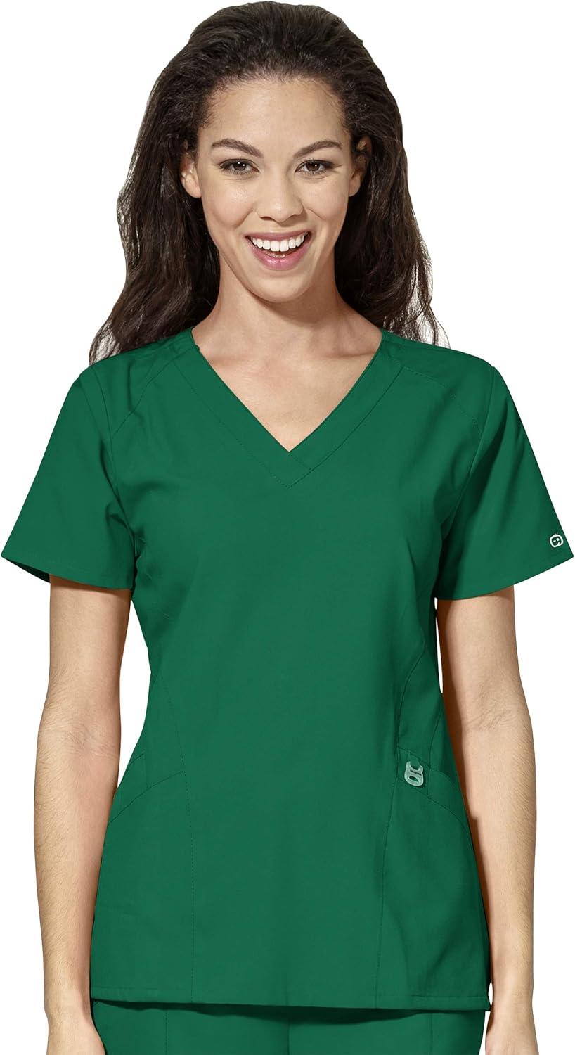 WonderWink W123 Women’s Stylized V-neck Top & Flat Front Double Cargo Pant Scrub Set + Badge Reel(Hunter)
