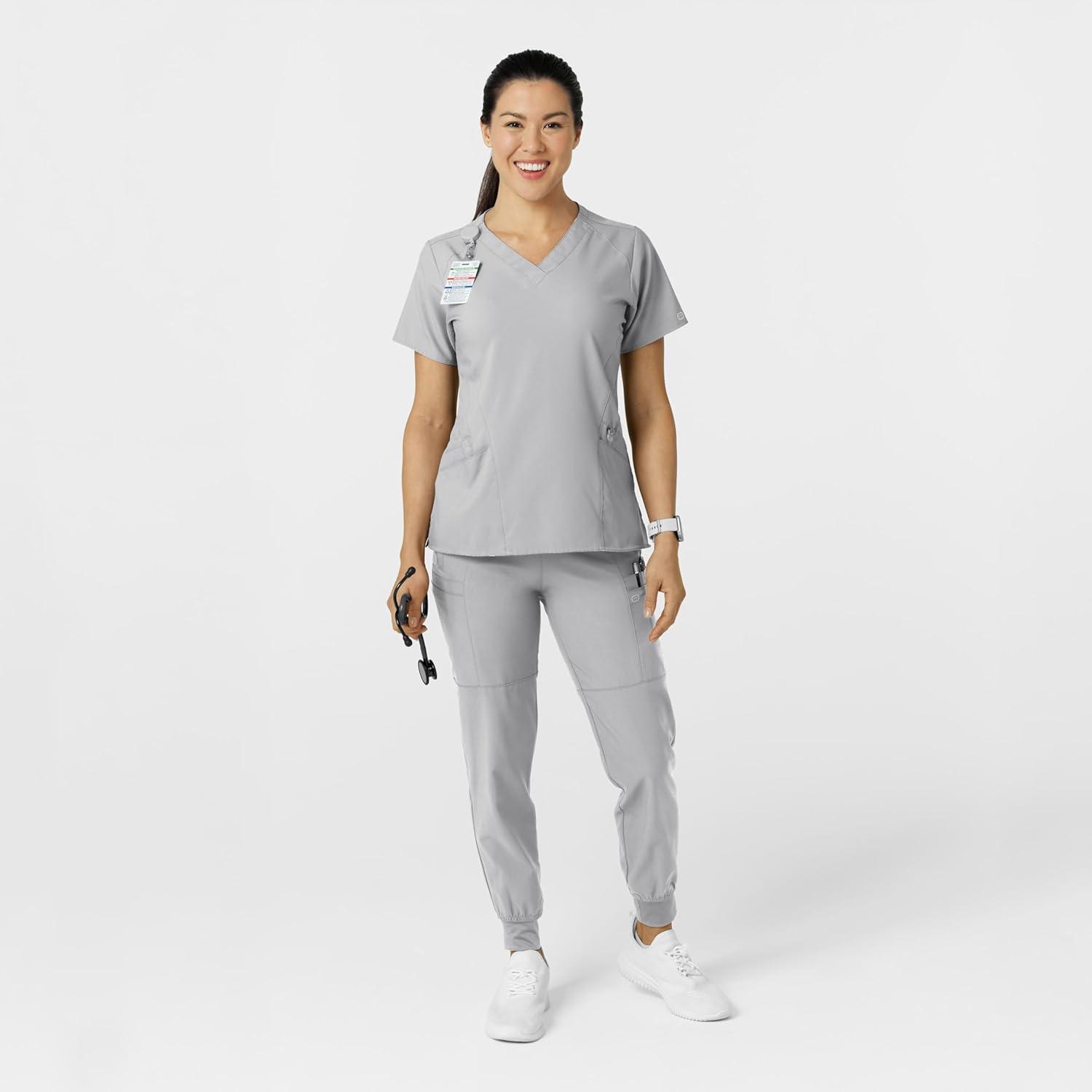 W123 Women’s Comfort Waist Cargo Jogger Scrub Pant(Grey)