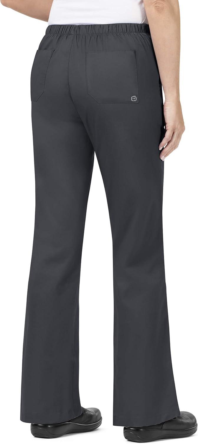 WonderWink WORK Women’s Scrubs Mock Wrap V-Neck Top & Flare Leg Drawstring Pant Scrub Set [XXS – 5XL](Olive)